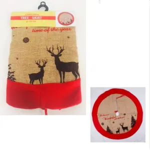 100cm Deluxe Jute Christmas Tree Skirt with Red Edge