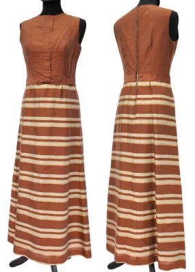 1960s Vintage Silk Copper & Gold Striped Sharkskin Cocktail Dress