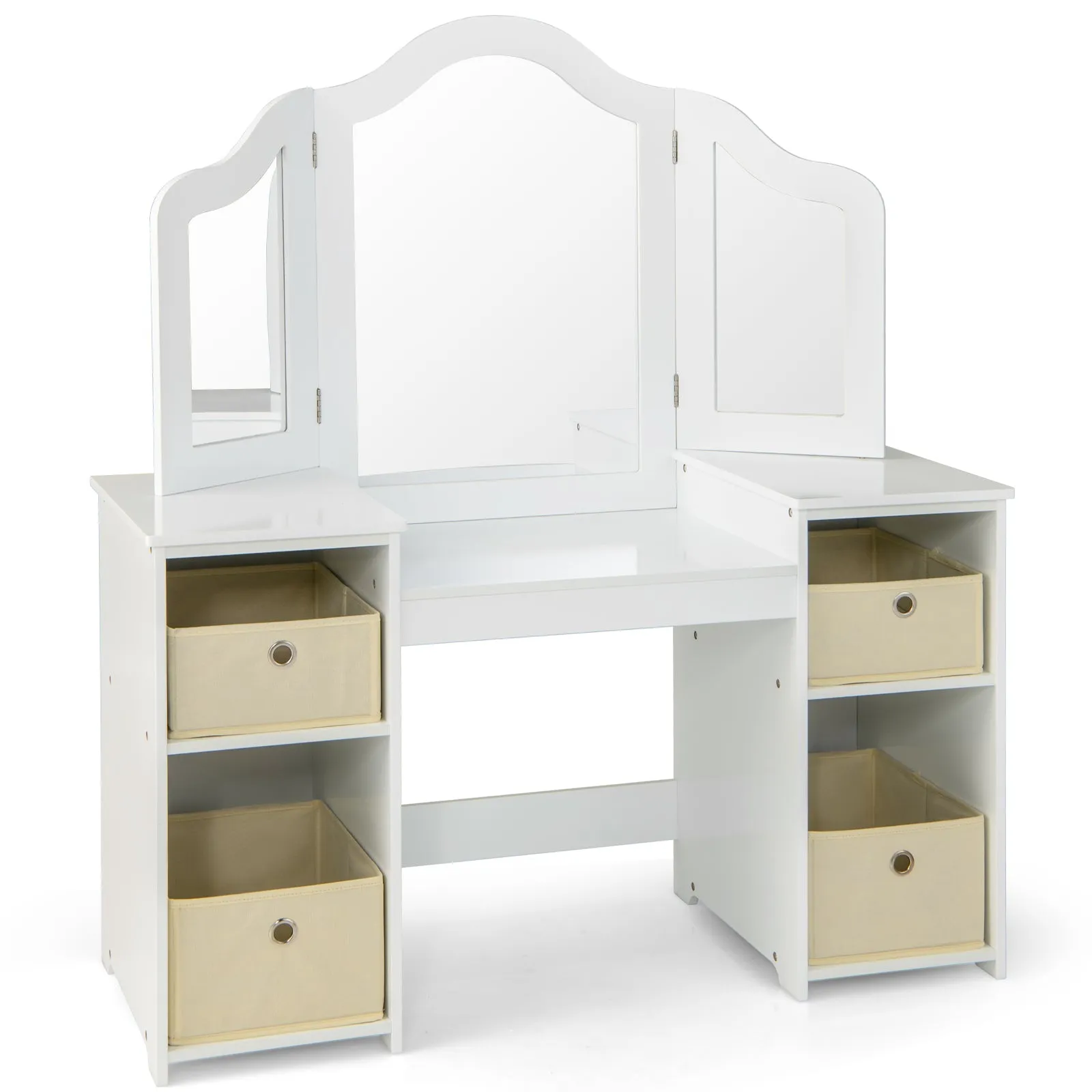 2-in-1 Princess Makeup Vanity Desk with Removable Mirrors-White