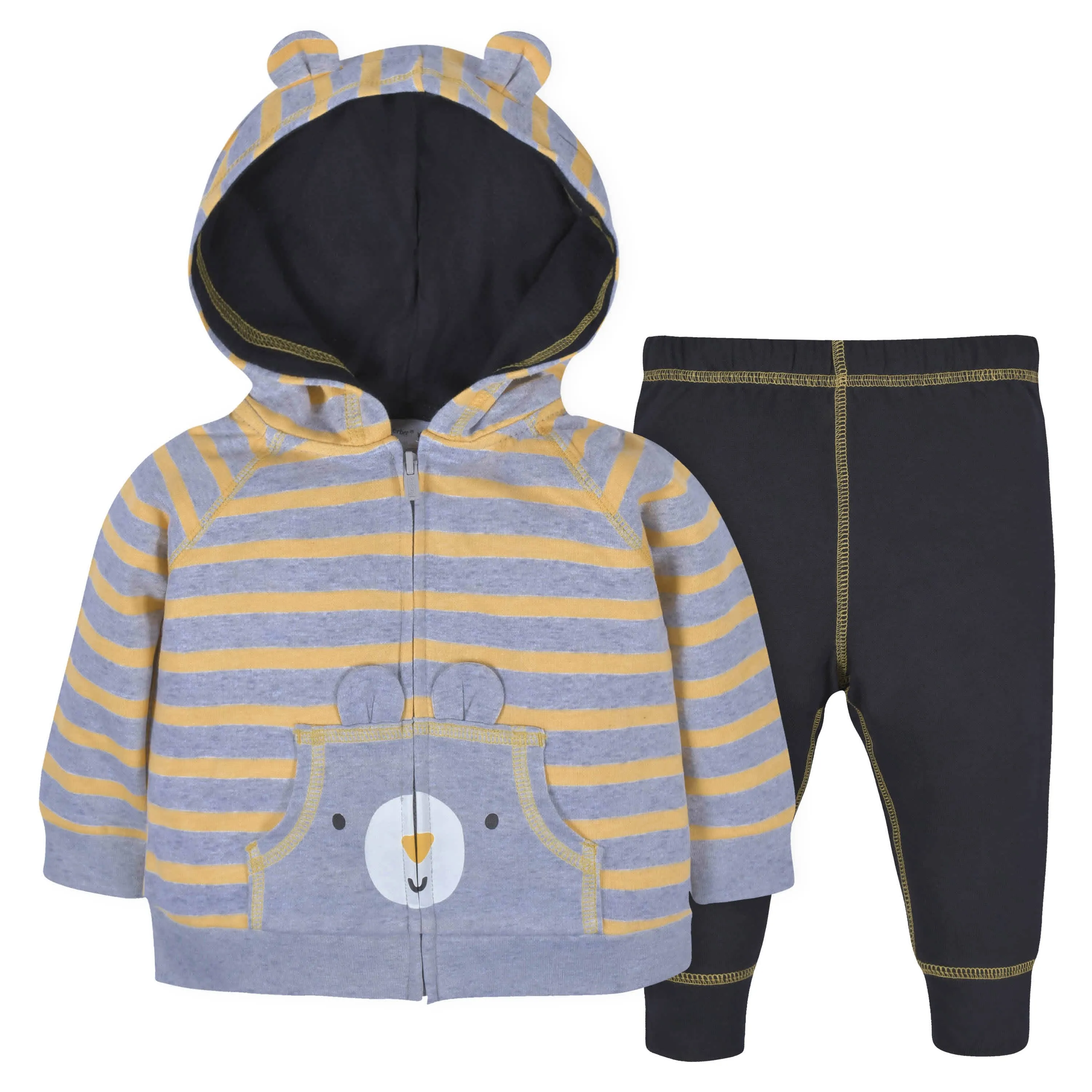 2-Piece Baby & Toddler Boys Striped Bear Terry Zip Hoodie & Joggers Set