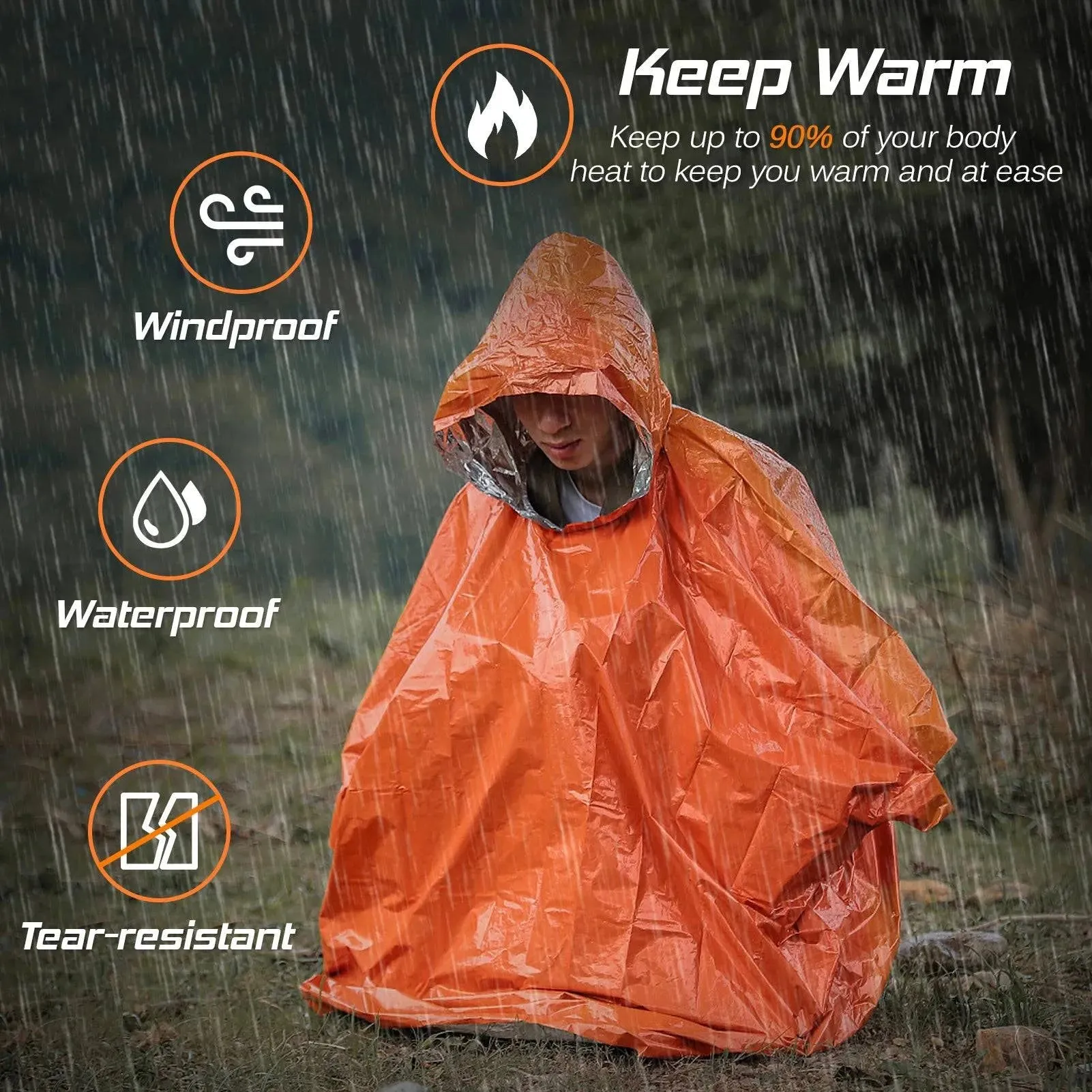 2022 New 4 Pack Emergency Rain Poncho Thermal Blanket Poncho Weather Proof Outdoor Survival Camping Gear Camping Equipment