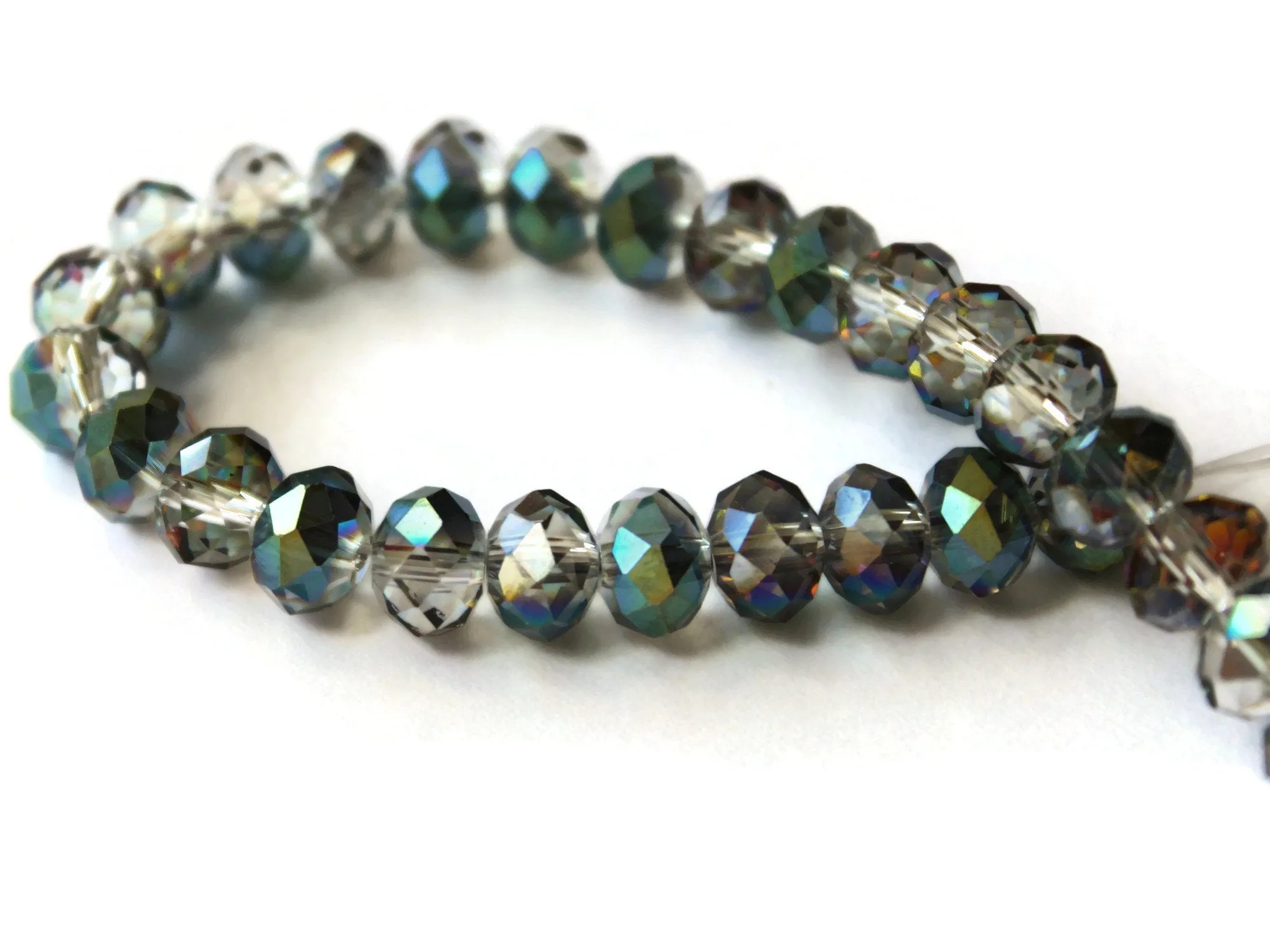 36 6mm x 8mm Gray Crystal Faceted Rondelle Beads with Finish Coat