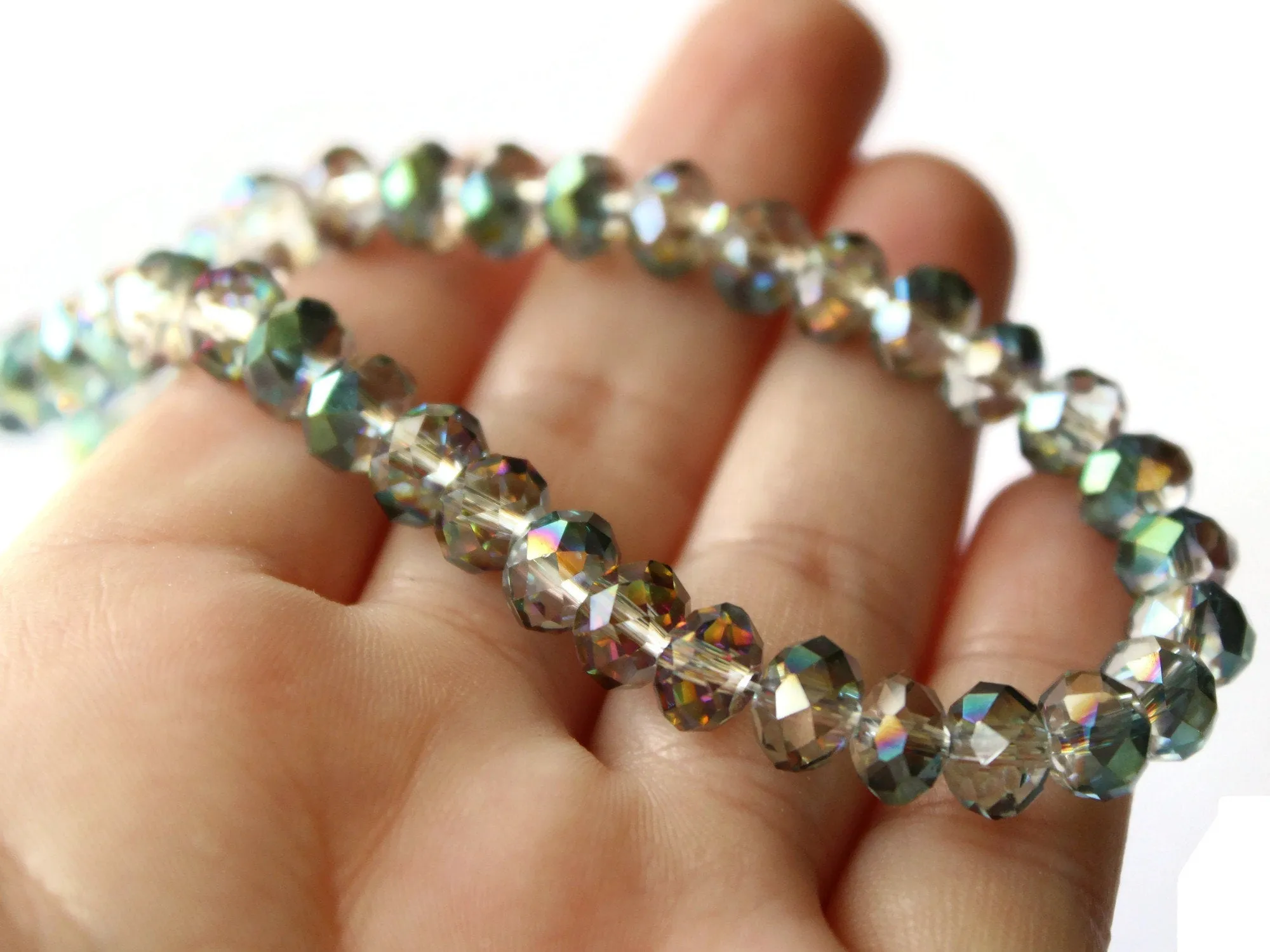 36 6mm x 8mm Gray Crystal Faceted Rondelle Beads with Finish Coat