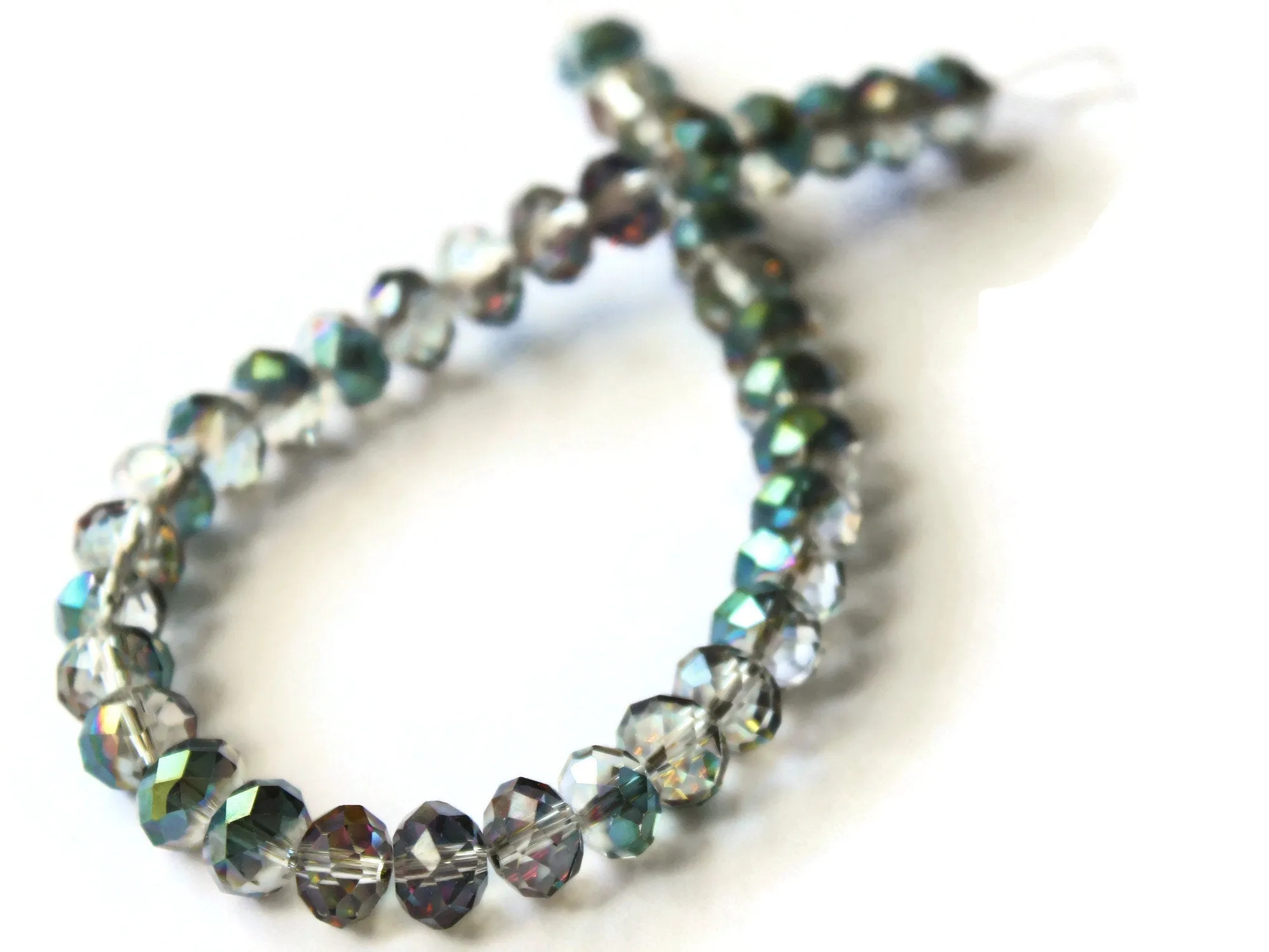 36 6mm x 8mm Gray Crystal Faceted Rondelle Beads with Finish Coat