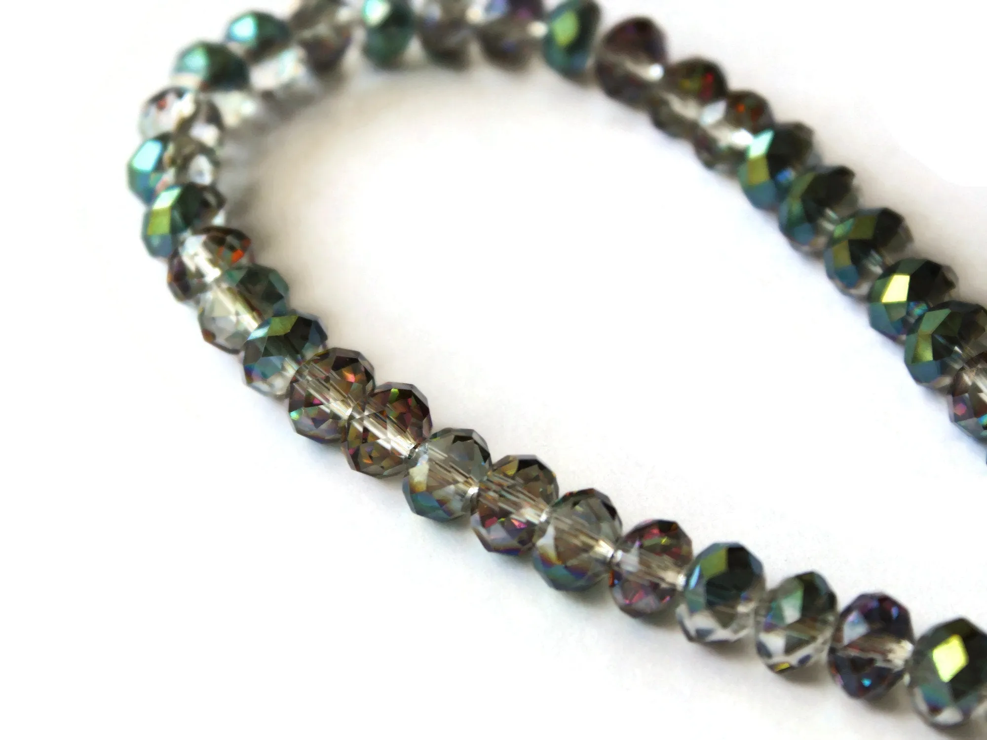 36 6mm x 8mm Gray Crystal Faceted Rondelle Beads with Finish Coat