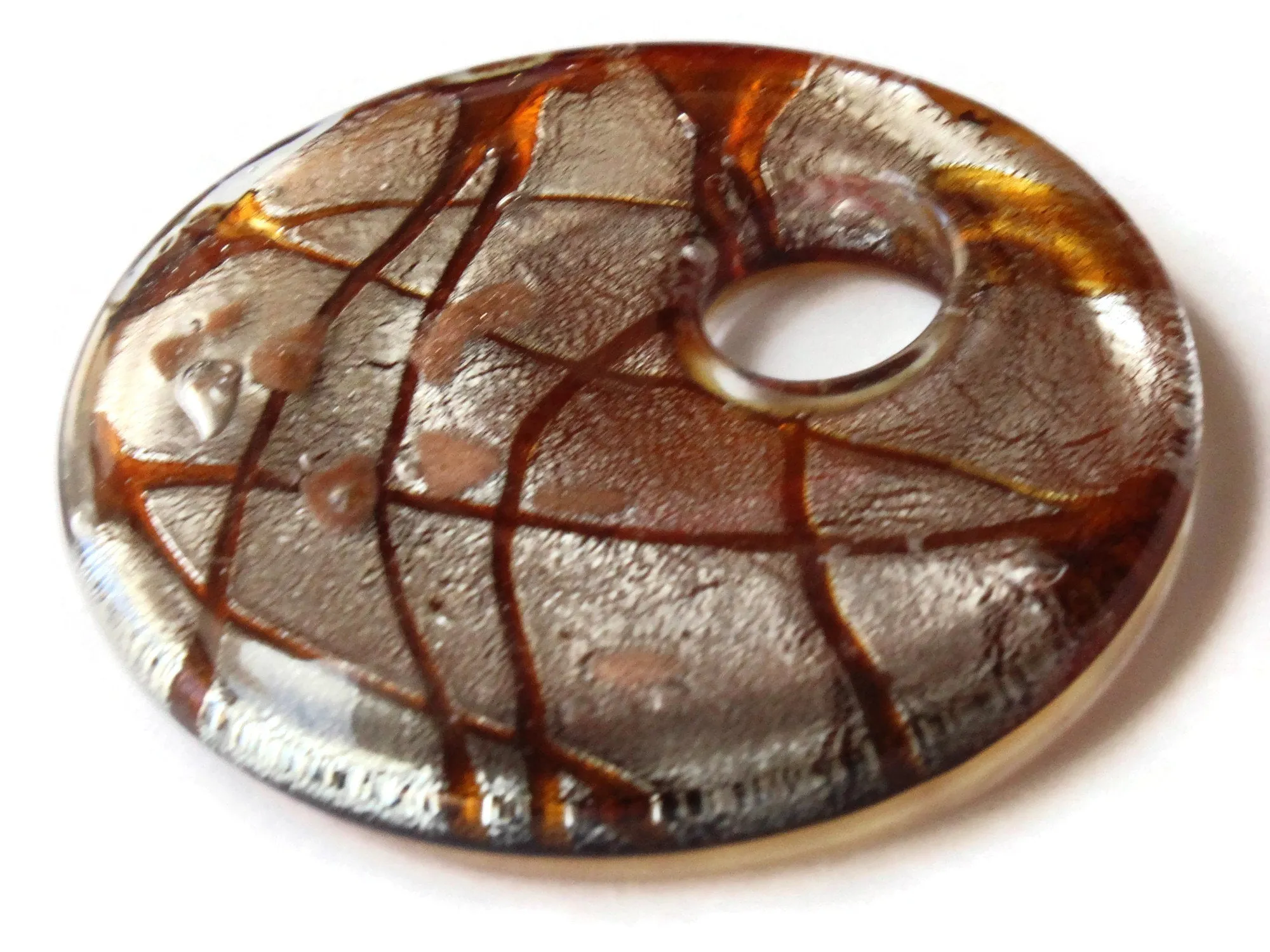 50mm Brown with Black and Gold Glass Donut Pendant