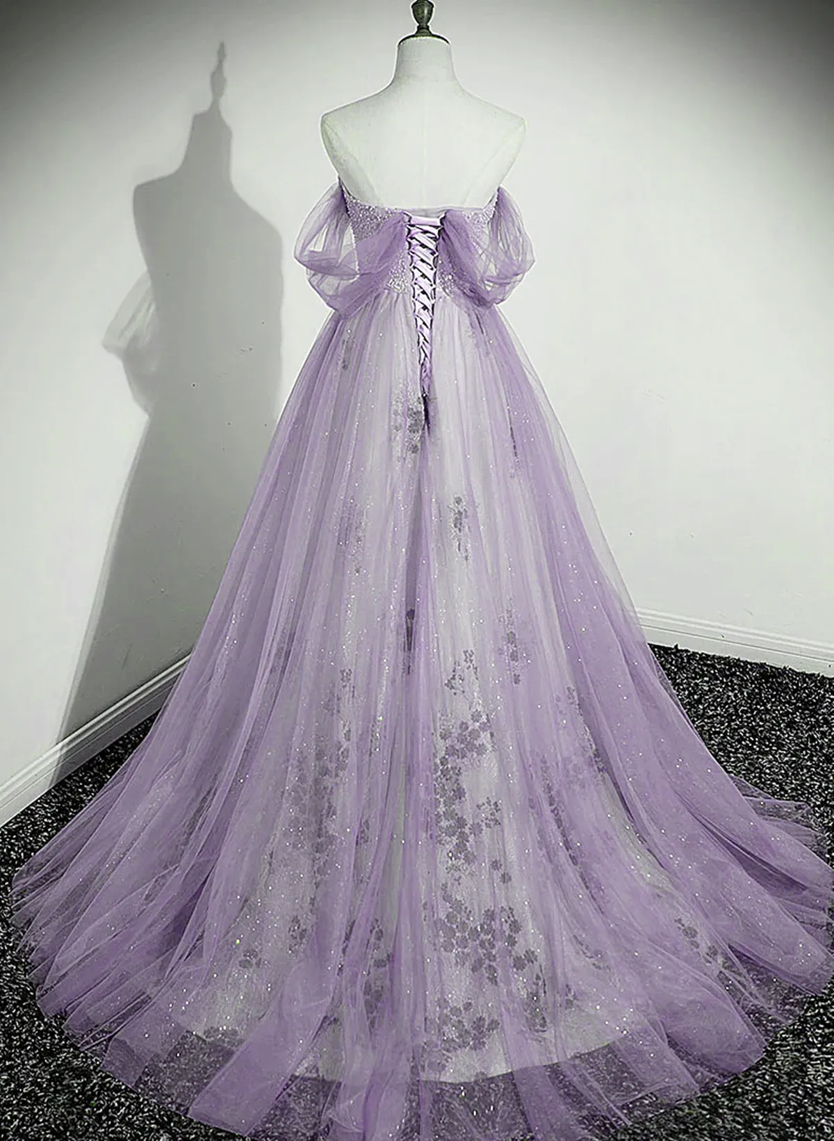 A-line Light Purple Beaded Sweetheart Evening Dress, Light Purple Prom Dress