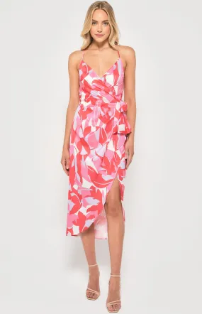 Abstract Print Satin Dress with Cross Back