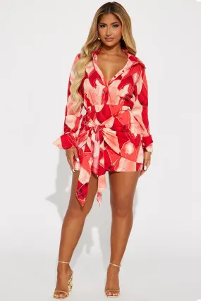 Amara Draped Mini Dress - Red/combo