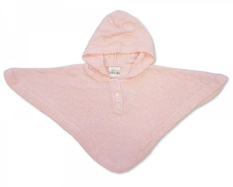 Baby Knitted Poncho - Pink - NB/6M - (BW-10-467P)