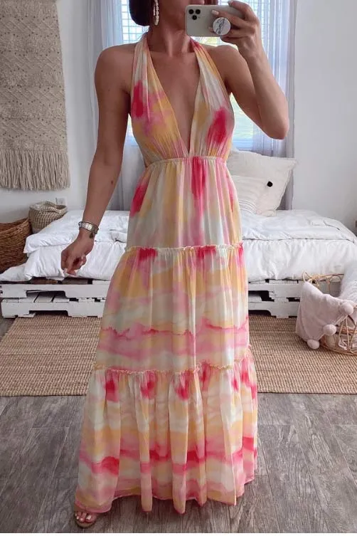 Backless A-Line Chiffon Maxi Dress