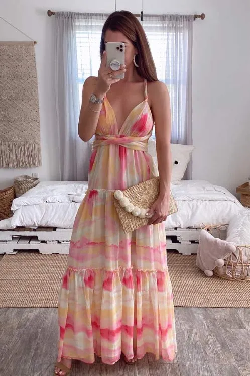 Backless A-Line Chiffon Maxi Dress