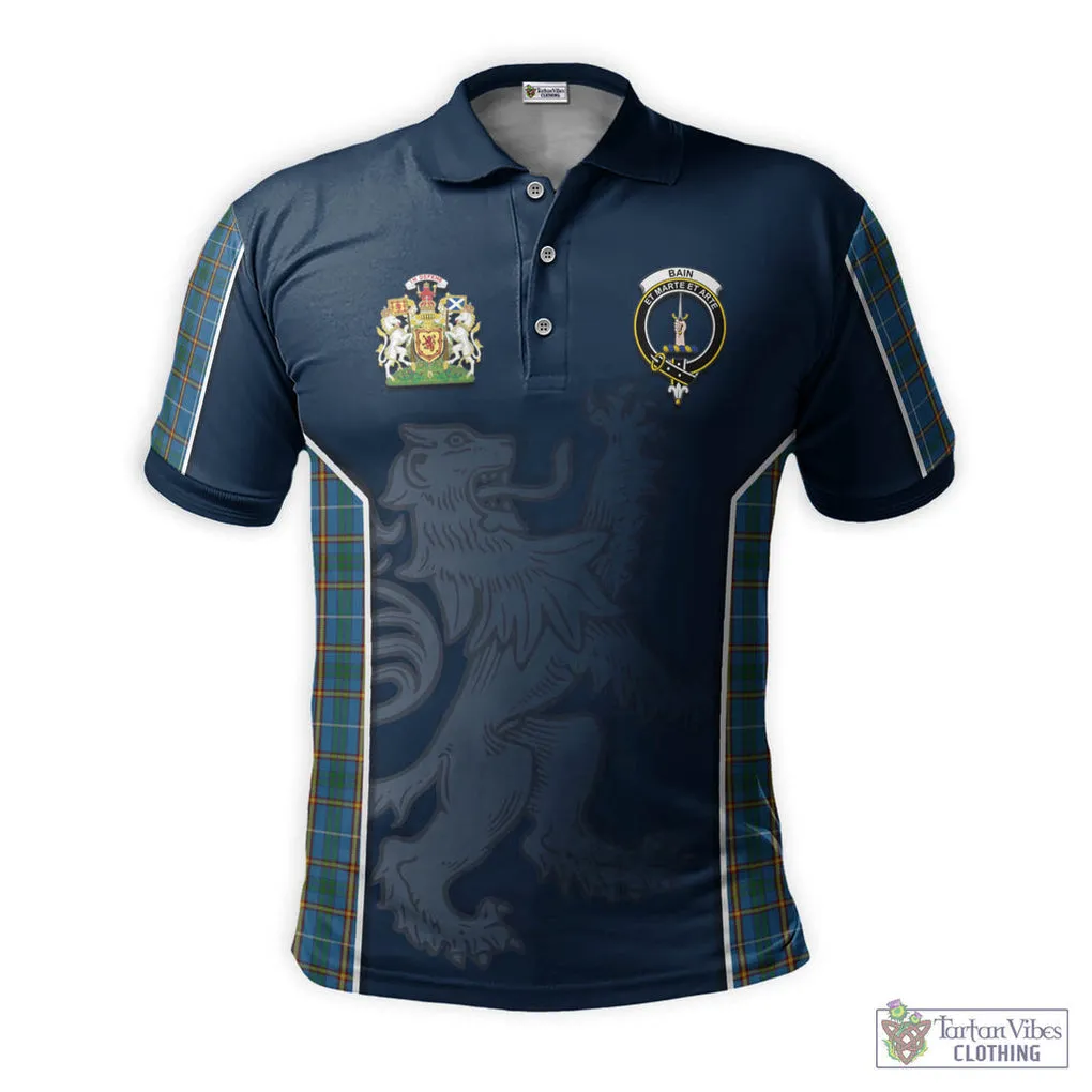 Bain Tartan Men's Polo Shirt with Family Crest and Lion Rampant Vibes Sport Style