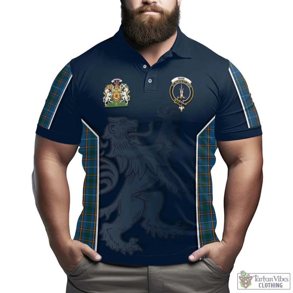 Bain Tartan Men's Polo Shirt with Family Crest and Lion Rampant Vibes Sport Style