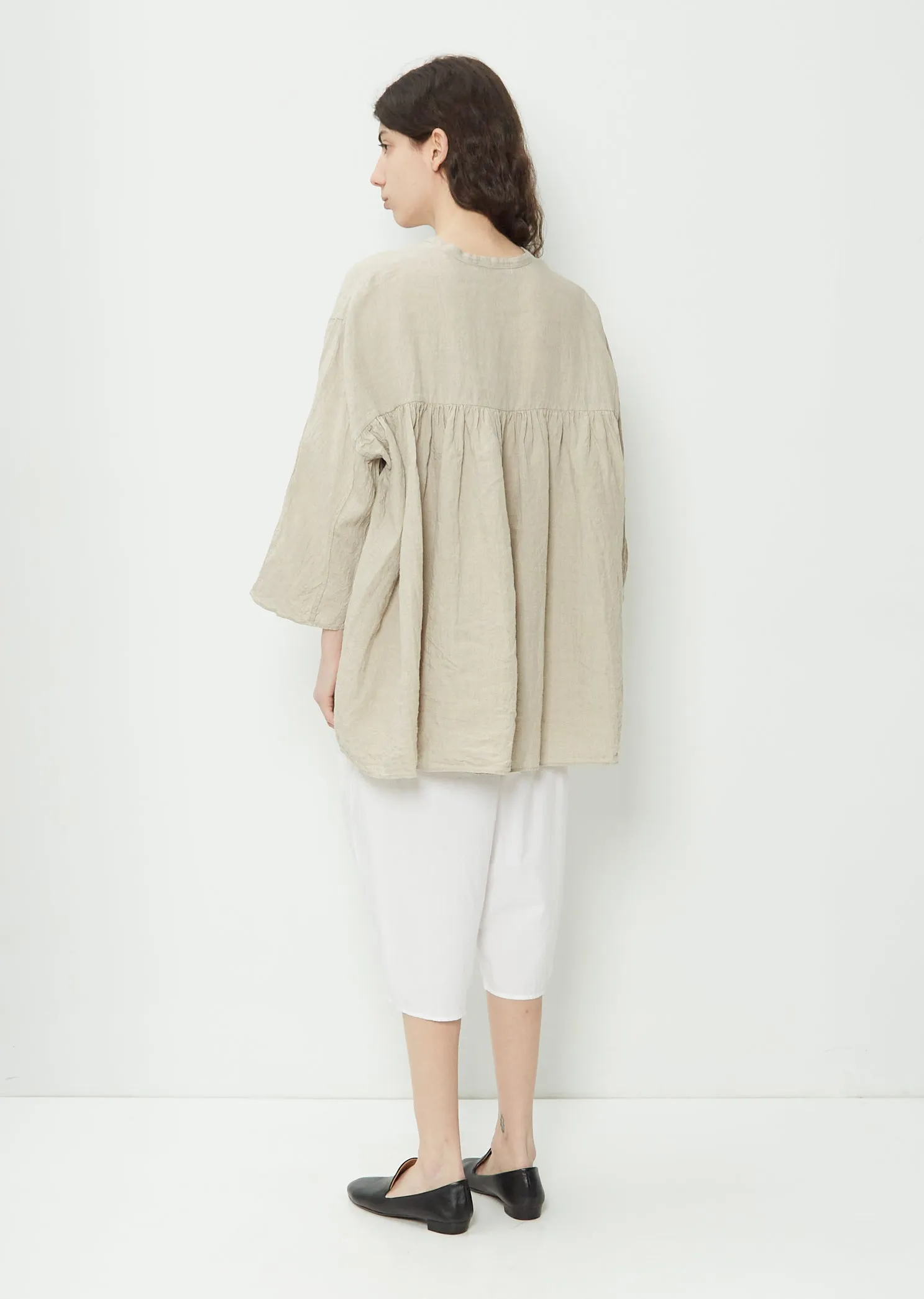 Band Collar Cotton Blouse — Natural