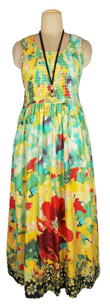 BB 100% cotton sleeveless long dress with magic stretchable chest UK size 10-14