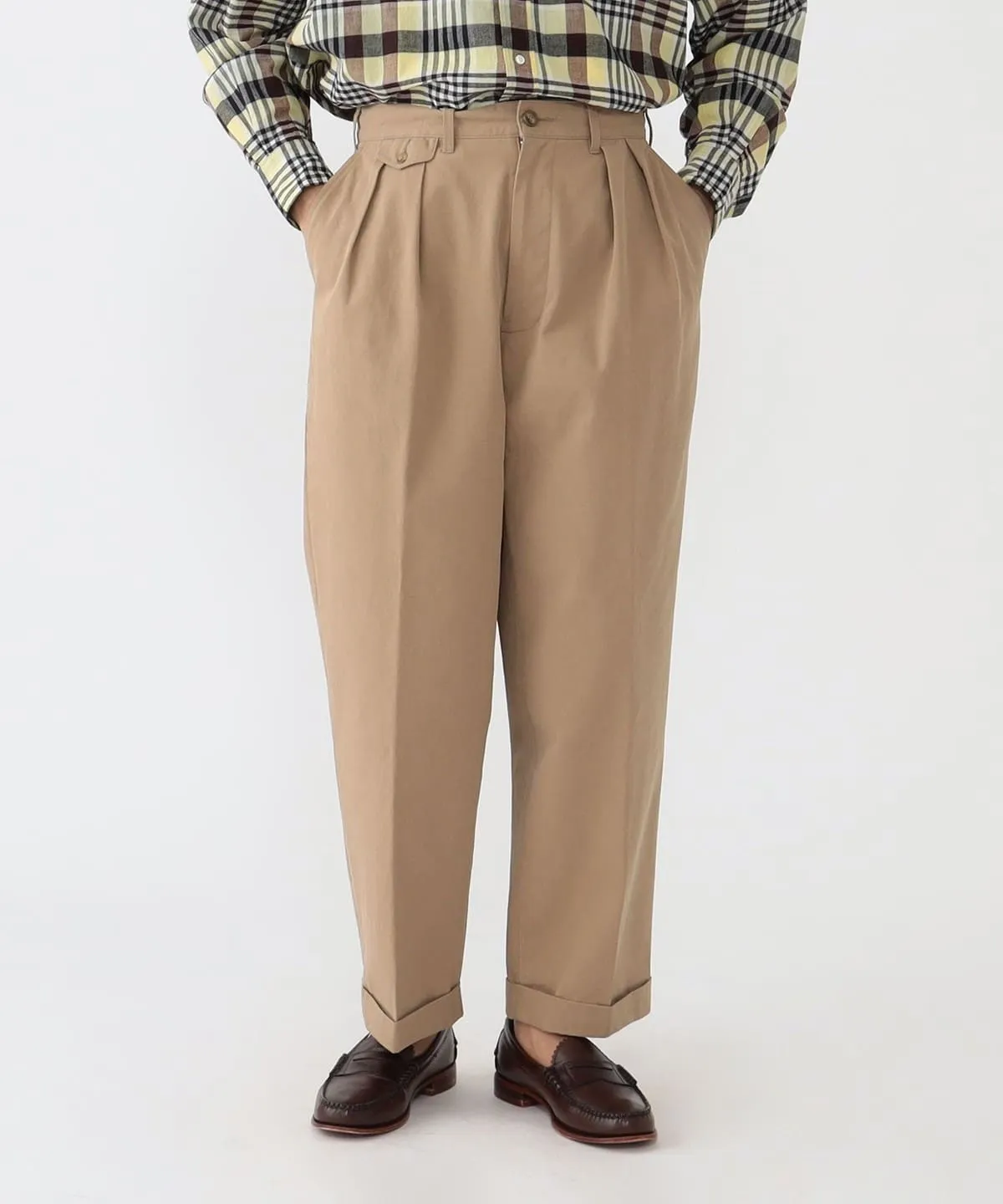 Beams Plus | 2Pleats Twill Trousers | Khaki