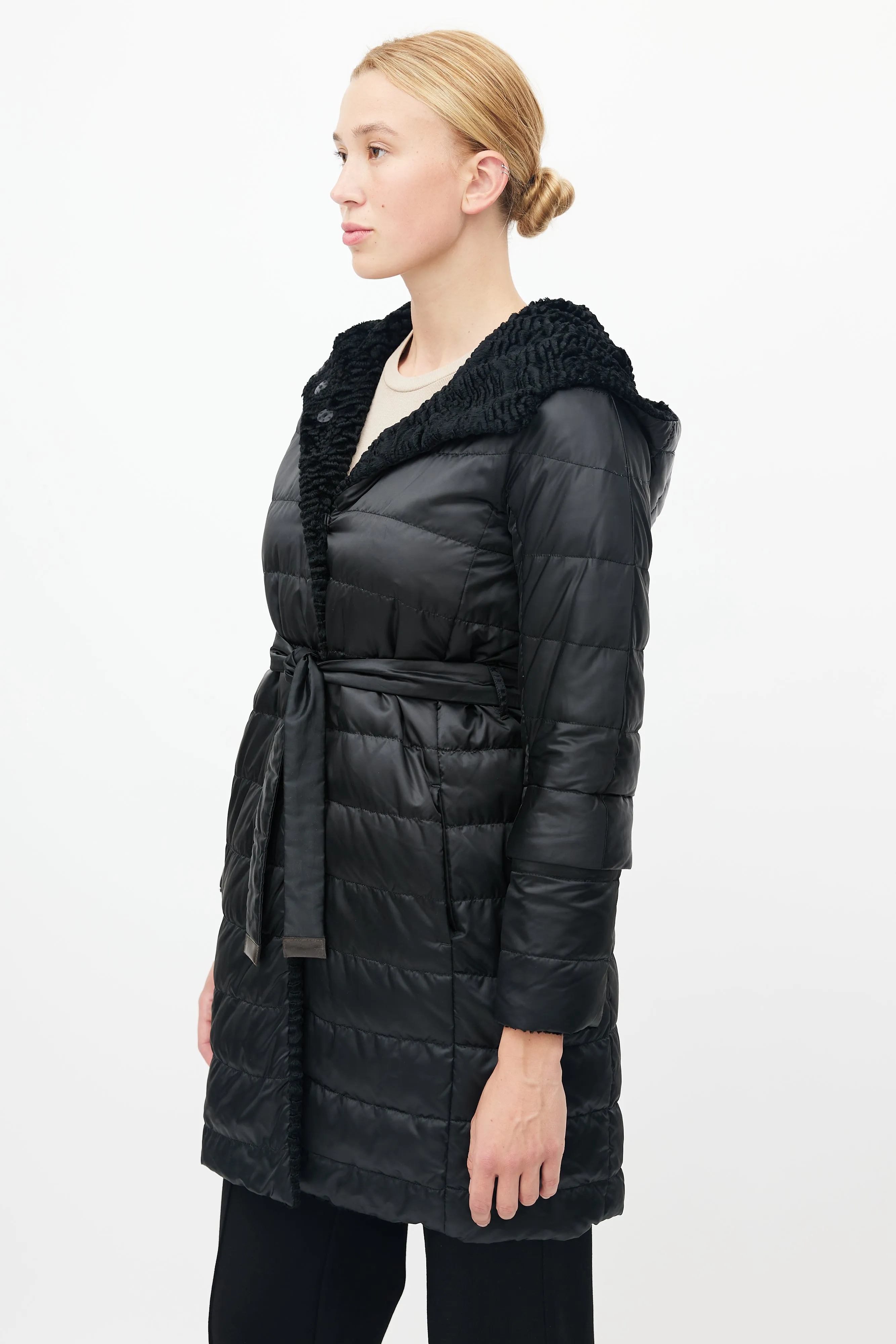 Black Novef Quilted Reversible Down Coat