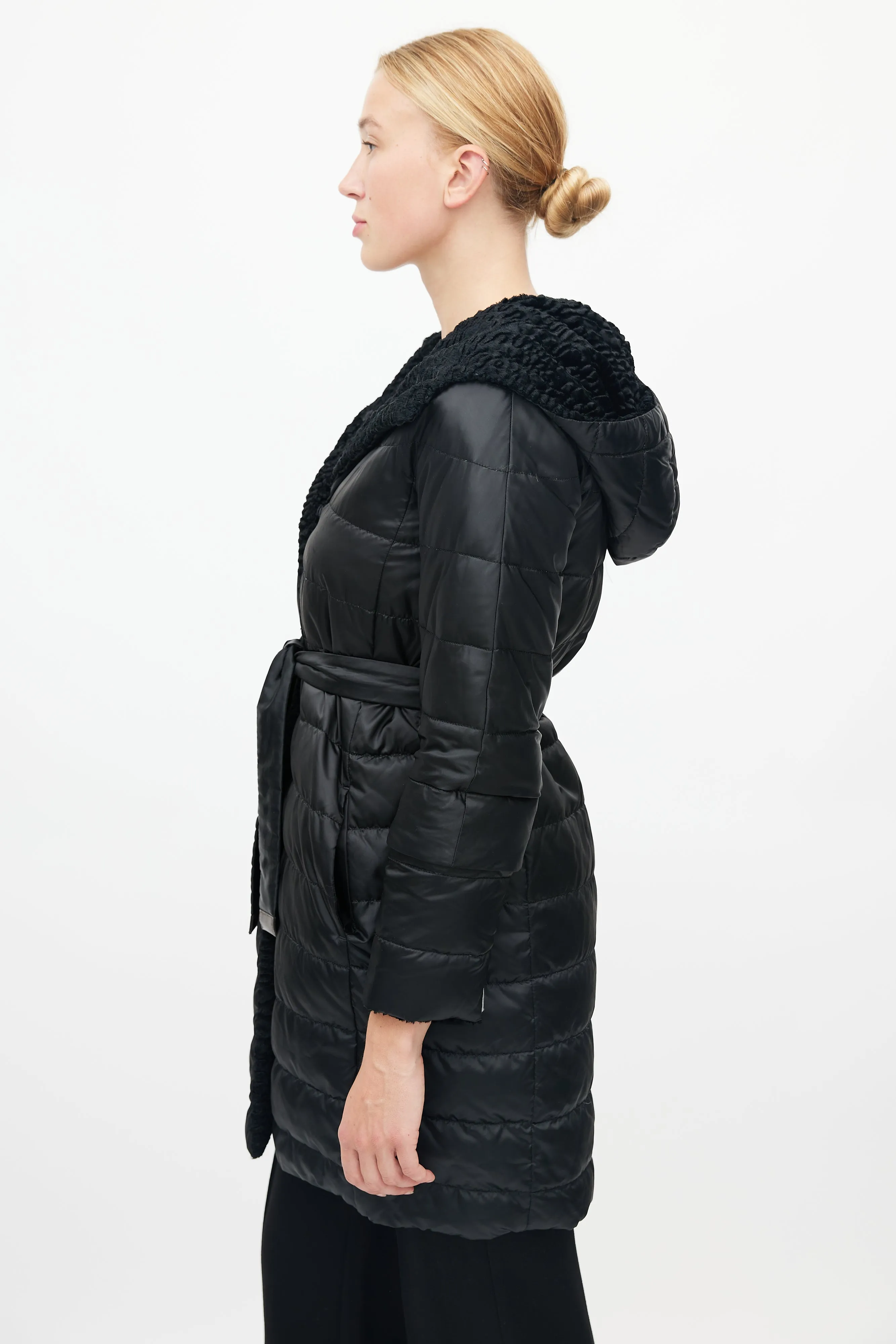 Black Novef Quilted Reversible Down Coat