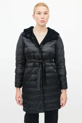 Black Novef Quilted Reversible Down Coat