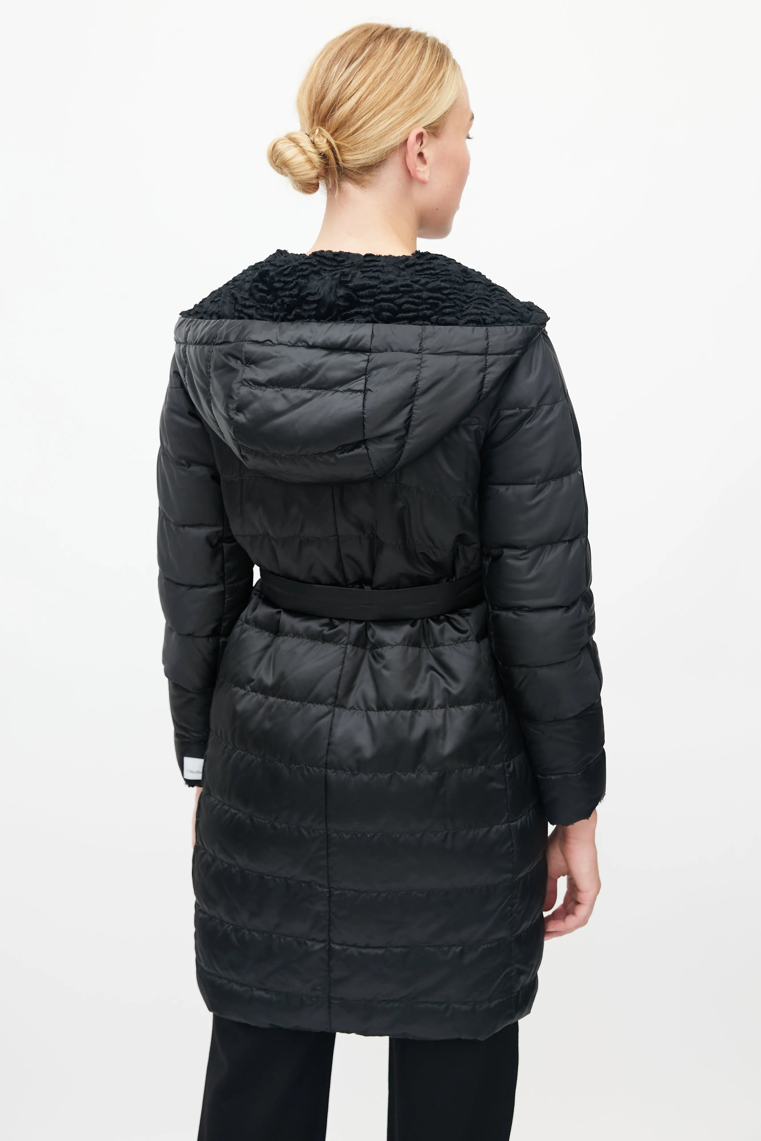 Black Novef Quilted Reversible Down Coat