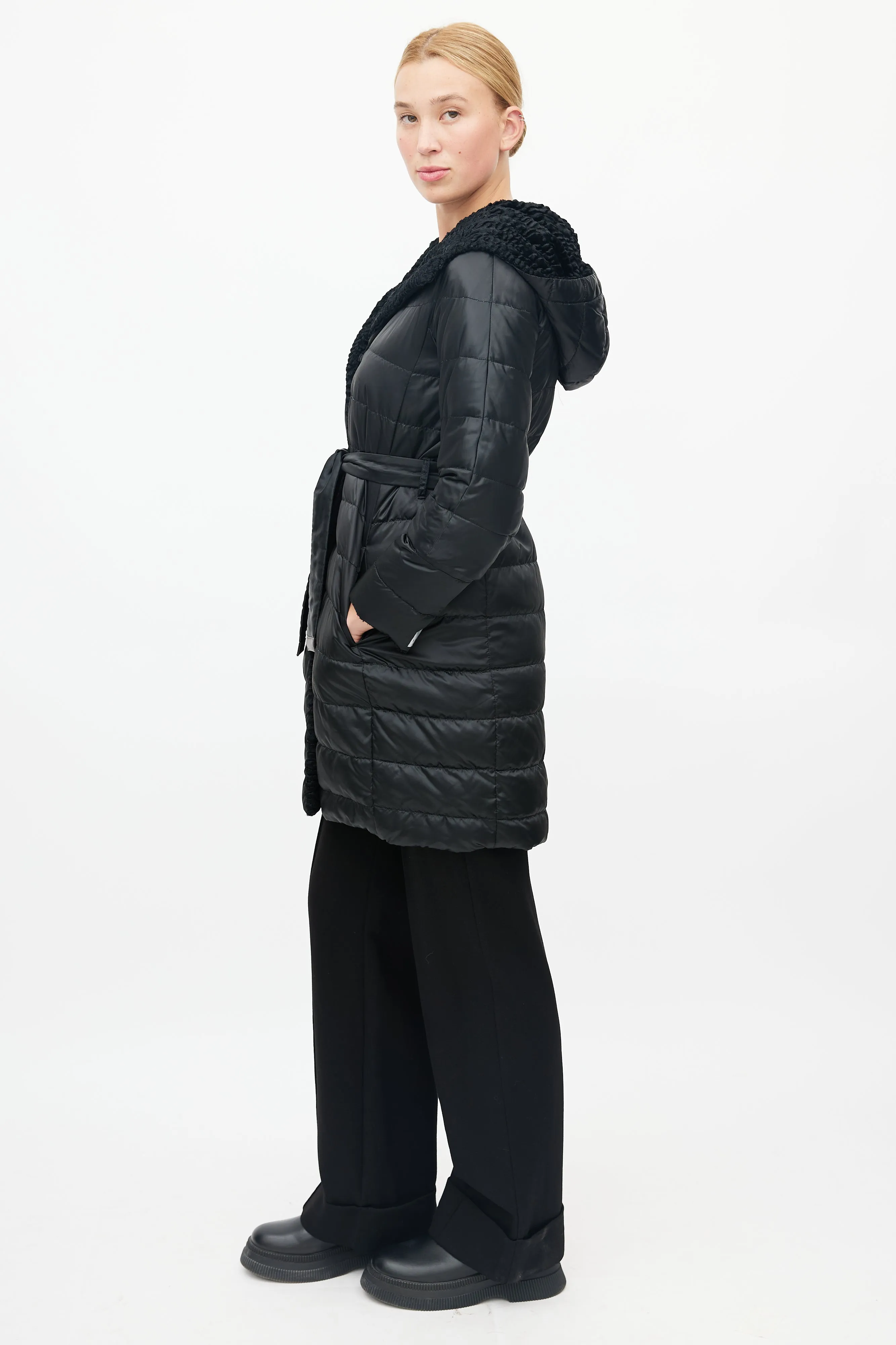 Black Novef Quilted Reversible Down Coat