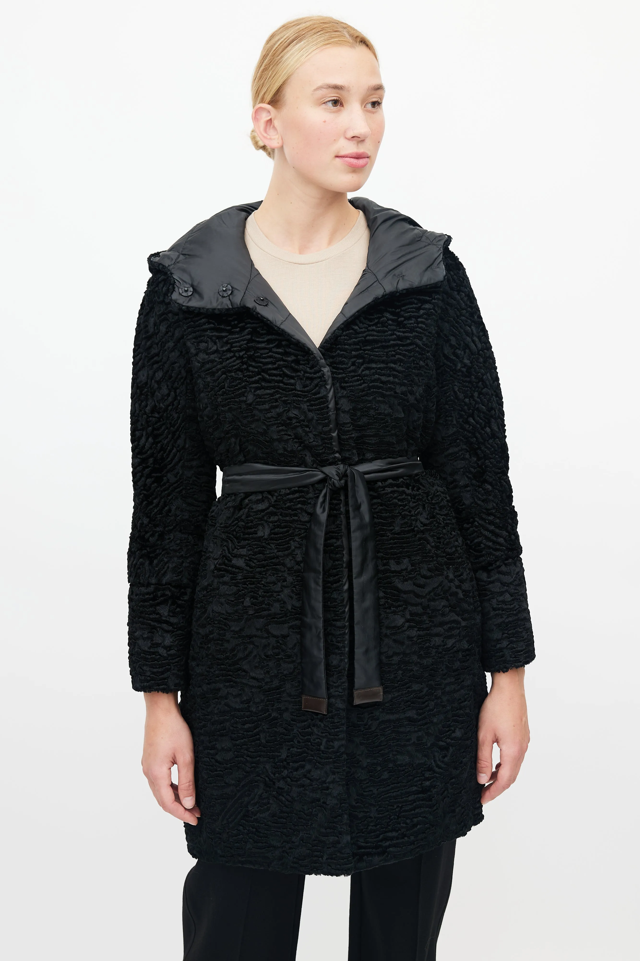 Black Novef Quilted Reversible Down Coat