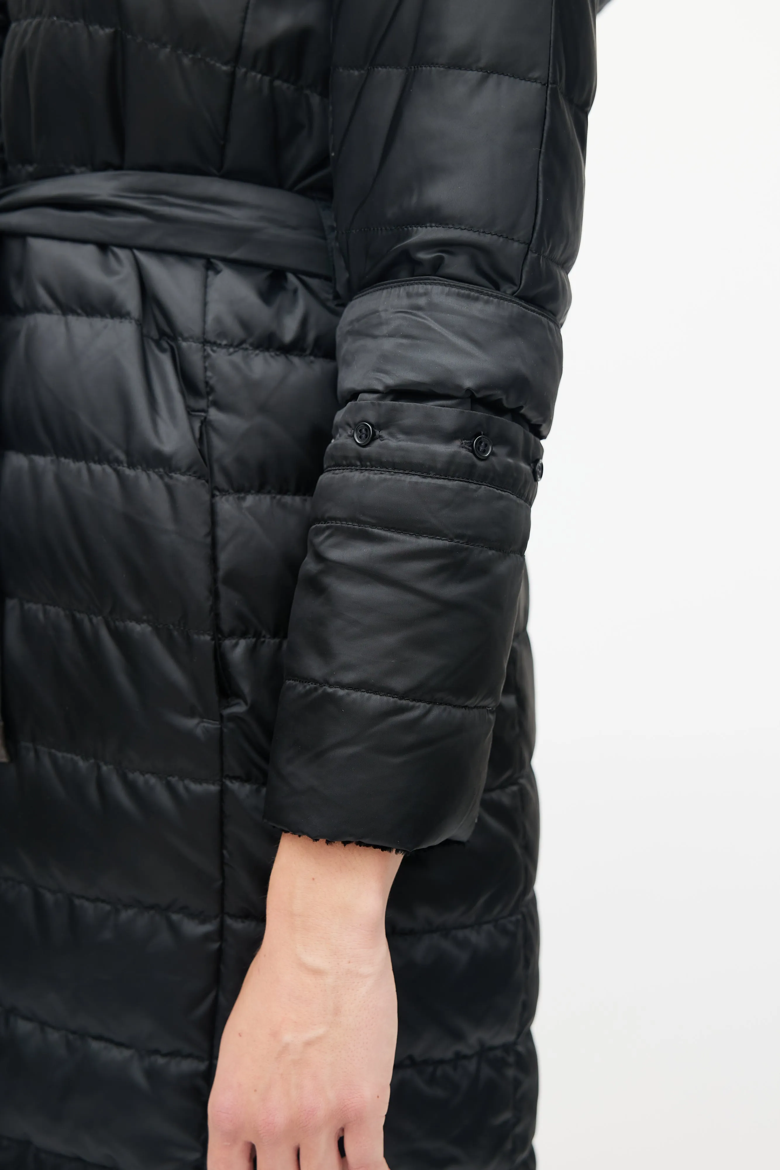 Black Novef Quilted Reversible Down Coat