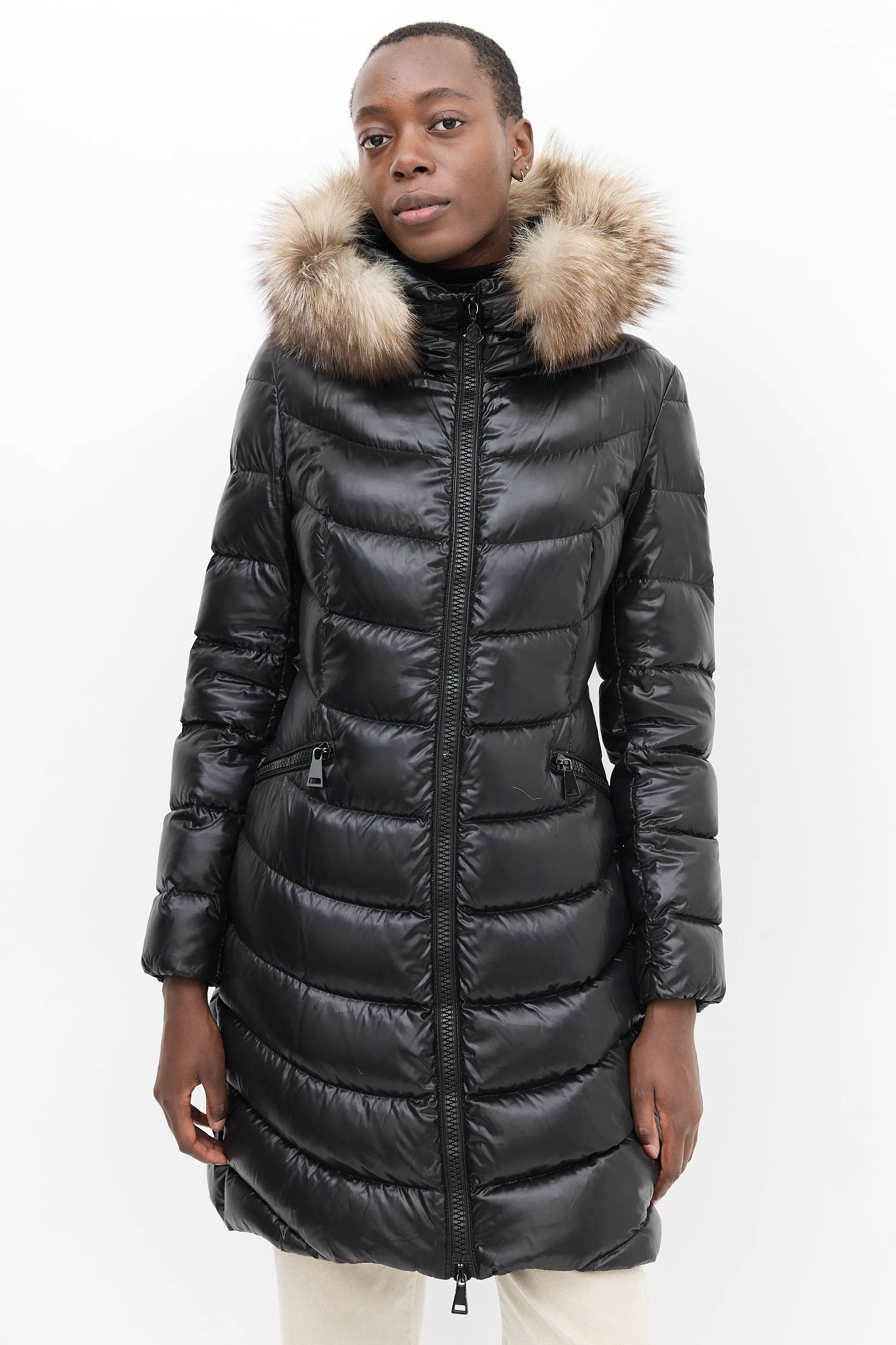 Black Quilted Fur Down Aphia Coat