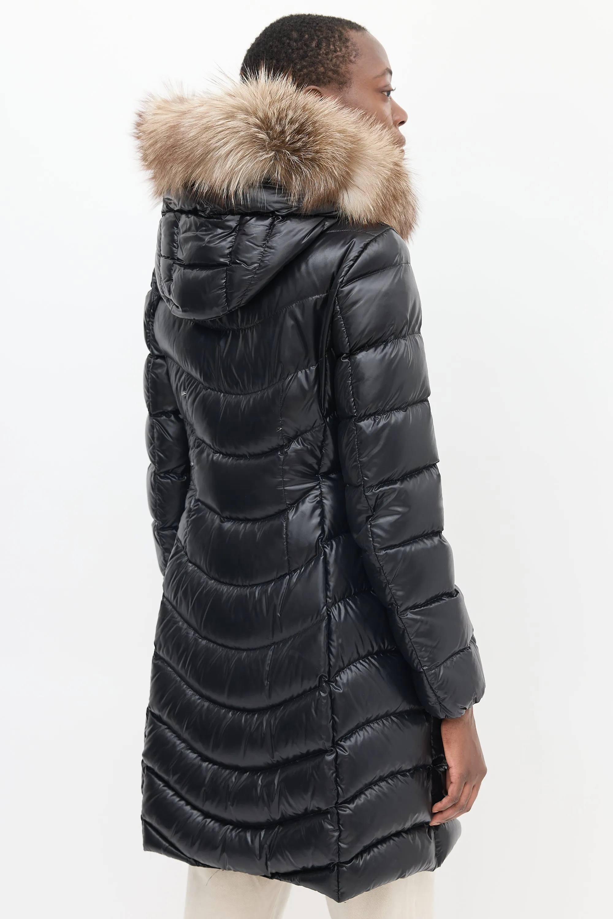 Black Quilted Fur Down Aphia Coat