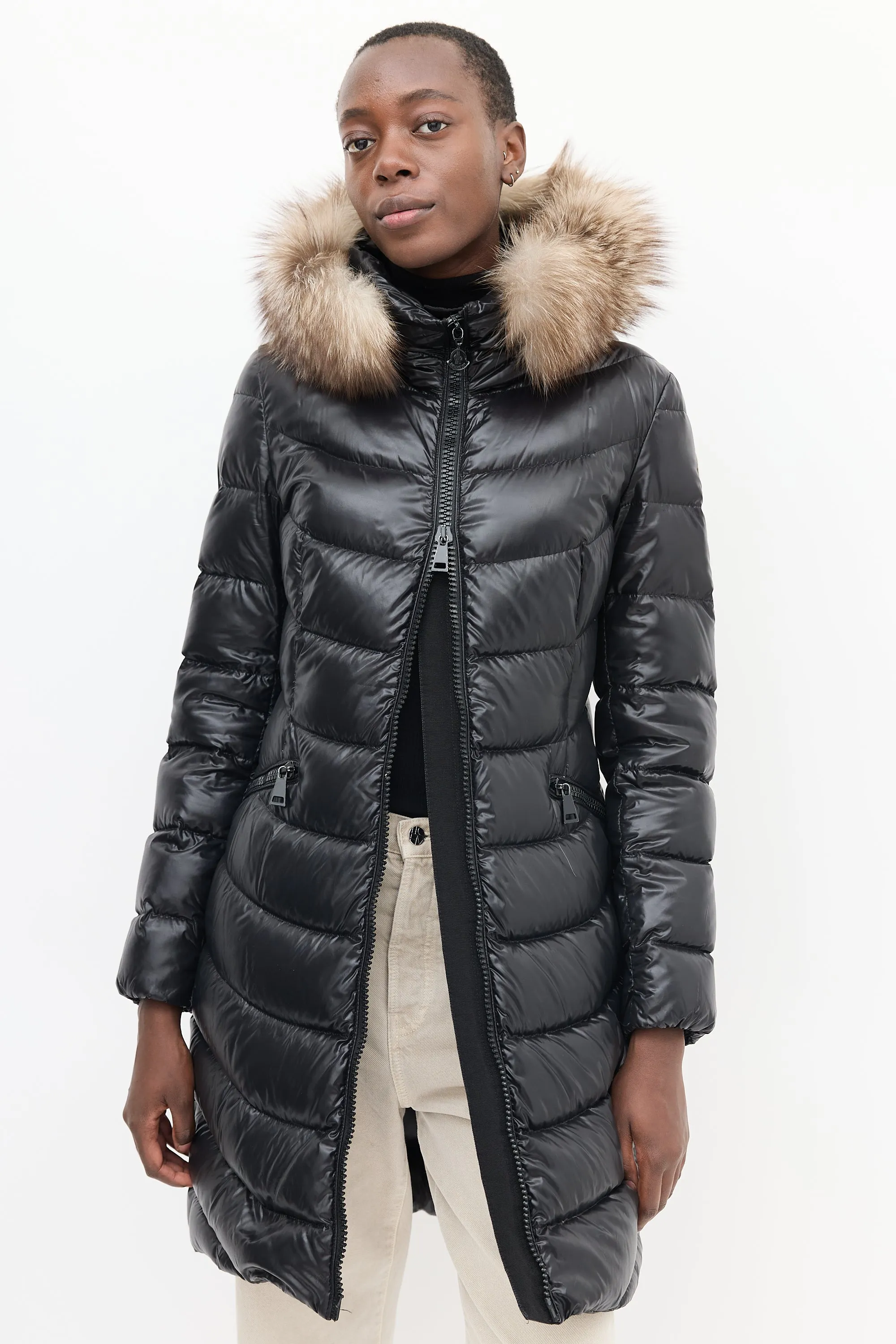 Black Quilted Fur Down Aphia Coat