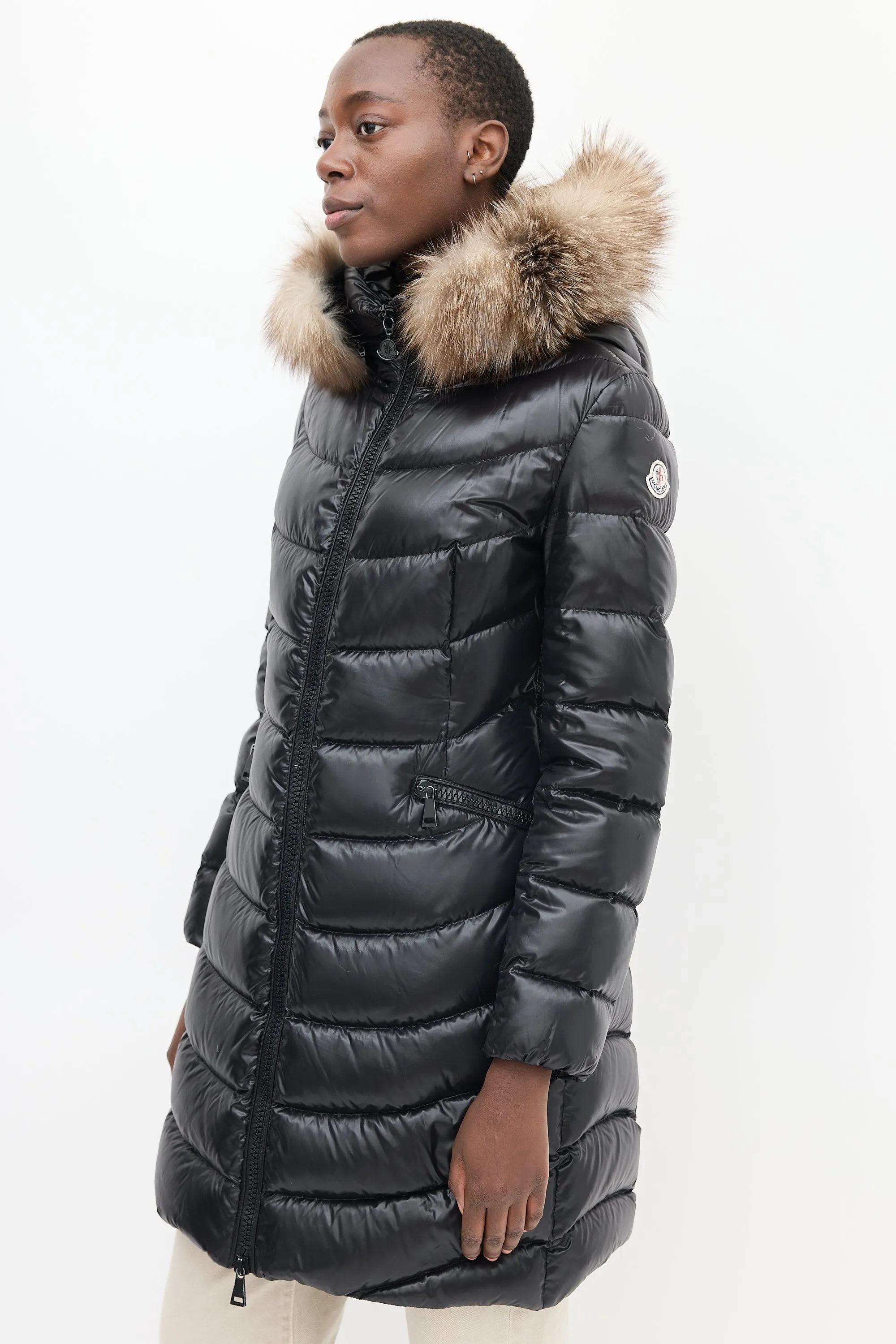 Black Quilted Fur Down Aphia Coat