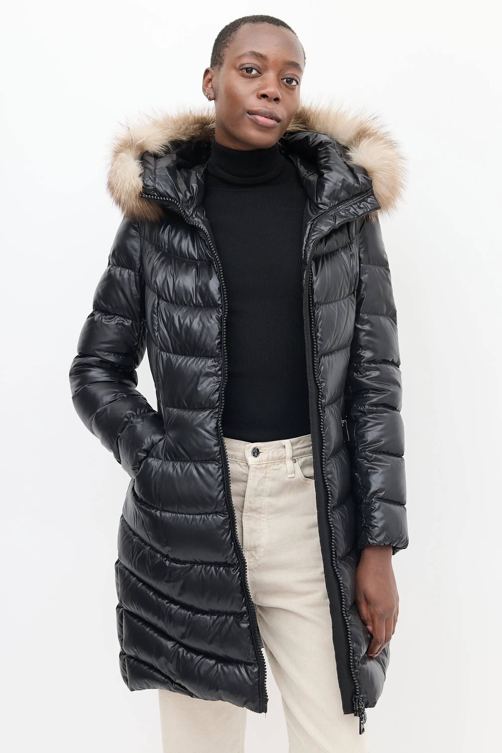 Black Quilted Fur Down Aphia Coat