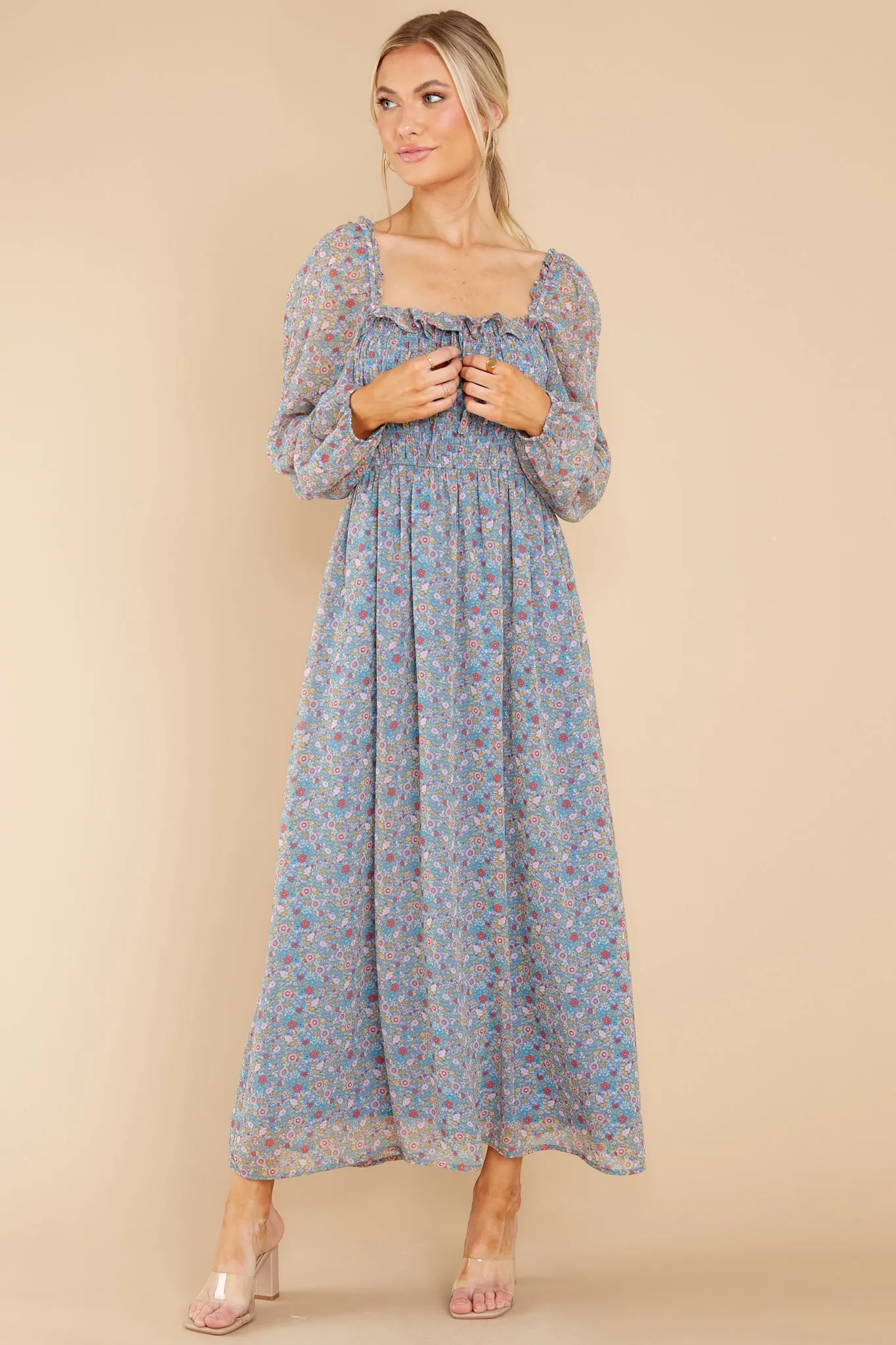 Blissful Moments Blue Multi Floral Print Maxi Dress