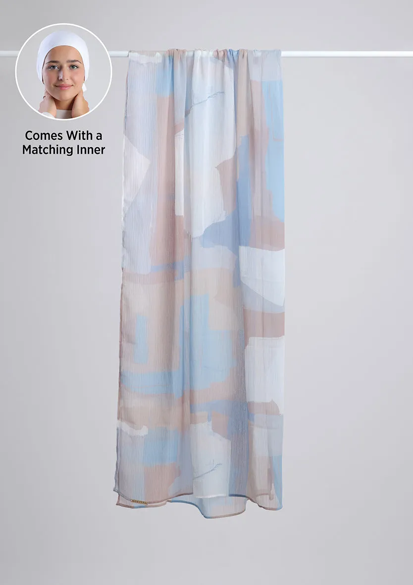 Blueberry Cream- Classic Shawl- Printed Crinkled Chiffon