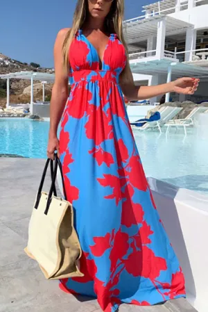 Boho Floral Sleeveless Maxi Dress