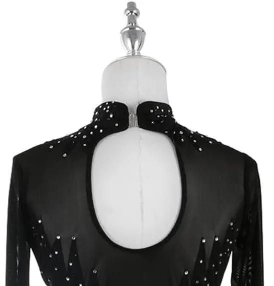 Boutique Step Up Figure Skating Dress, Shiny Rhinestone mesh fingertip Sleeves(BLACK)