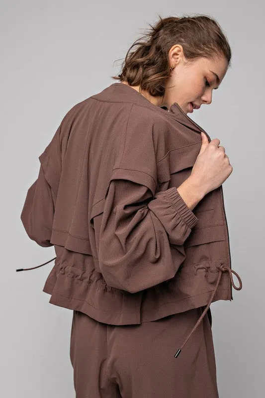 Brown Splash Plus Size Crinkle Woven Cropped Jacket