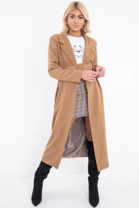 Camel Longline Tailored Belted Coat - Joelle