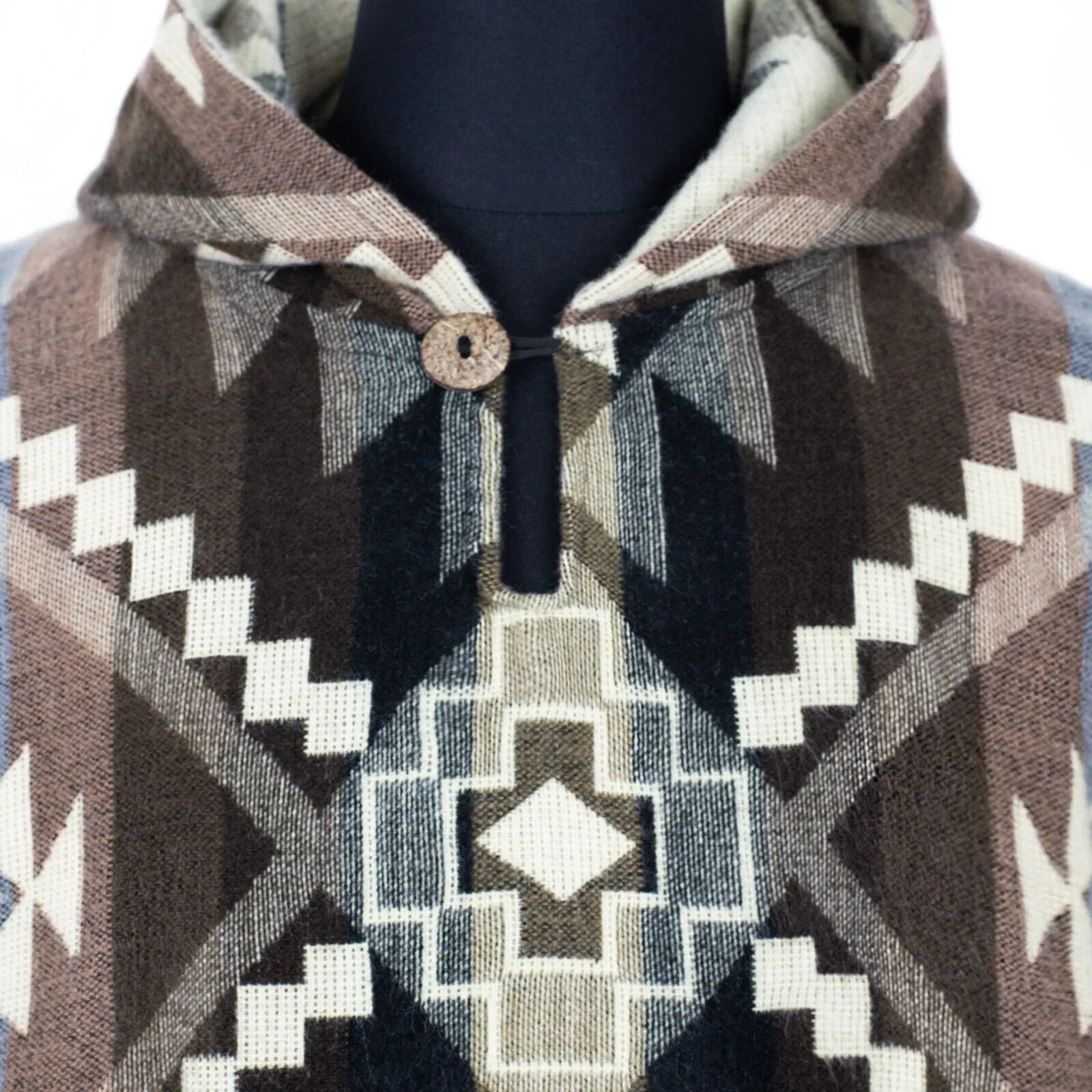 Canguraca - Baby Alpaca wool Unisex Hooded Poncho Pullover S-XXL - gray - Inca Cross pattern