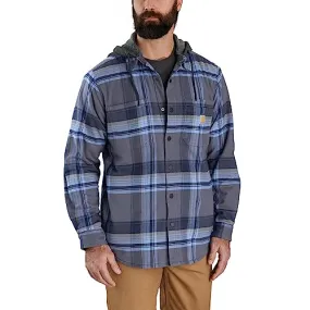 Carhartt 105938 Men's Rugged Flex Relaxed Fit Flannel Fleece Lined Hooded Shirt Jac, Navy