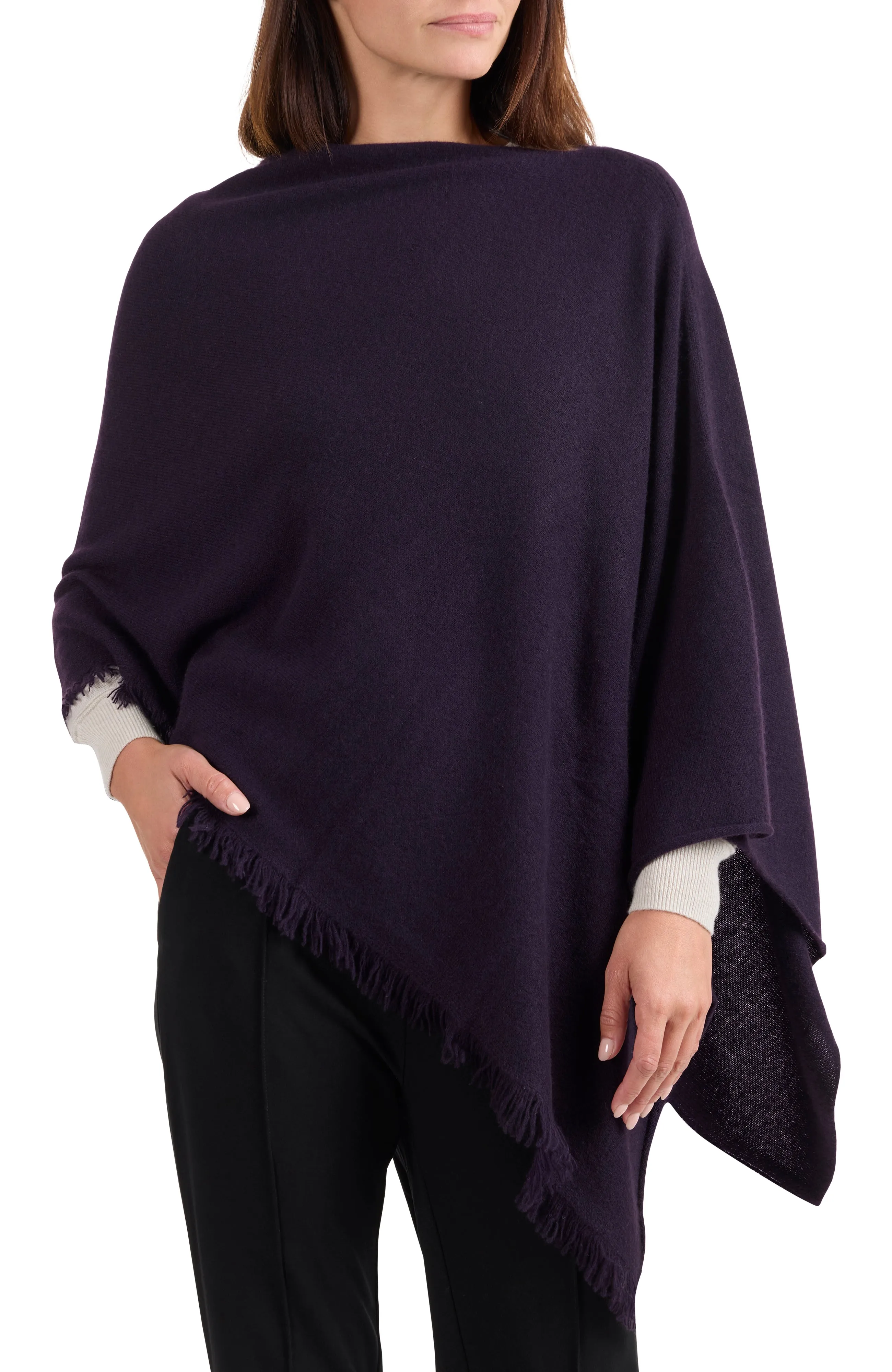 CASHMERE ASYMMETRICAL PONCHO WITH FRINGE