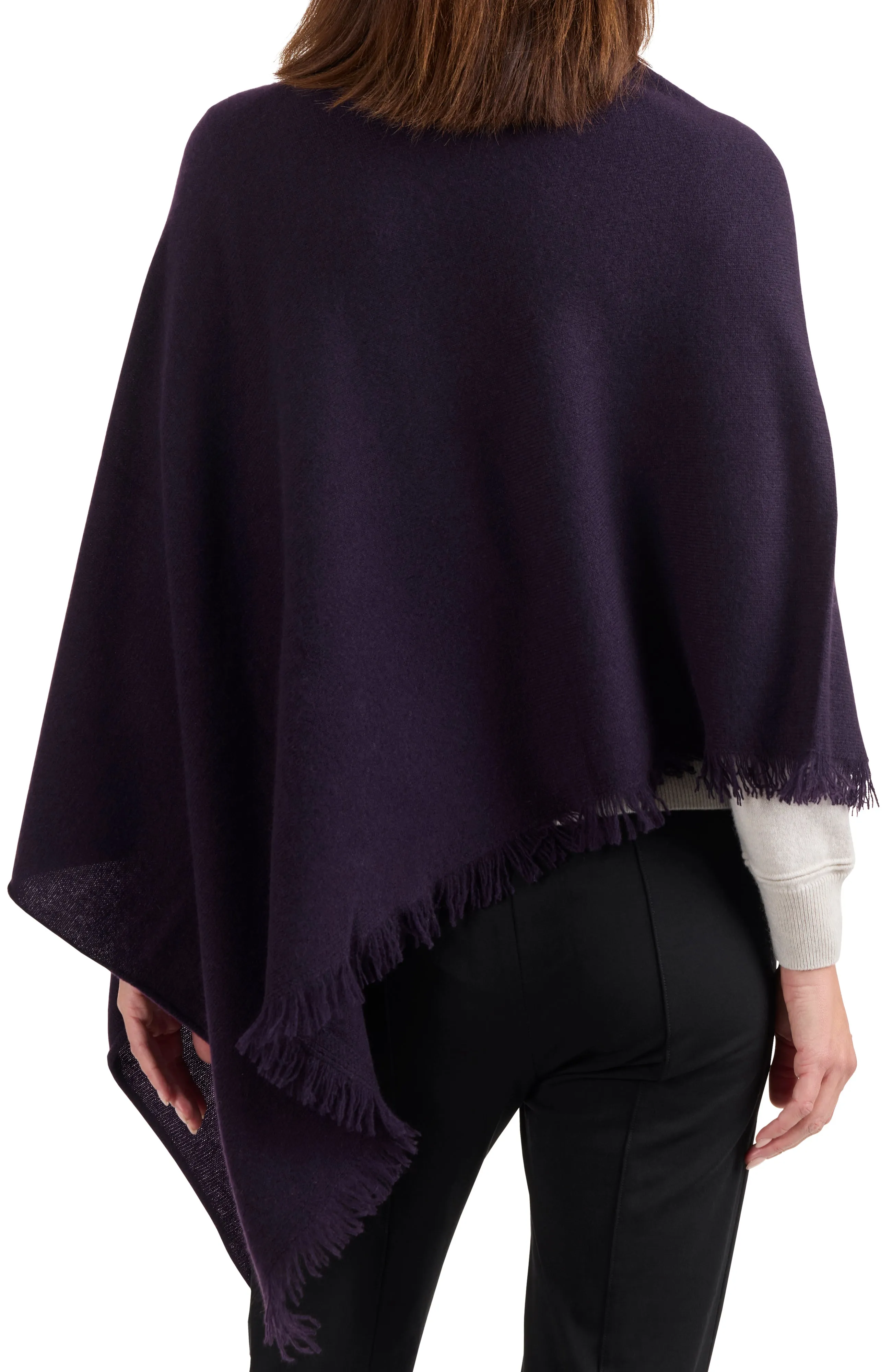 CASHMERE ASYMMETRICAL PONCHO WITH FRINGE