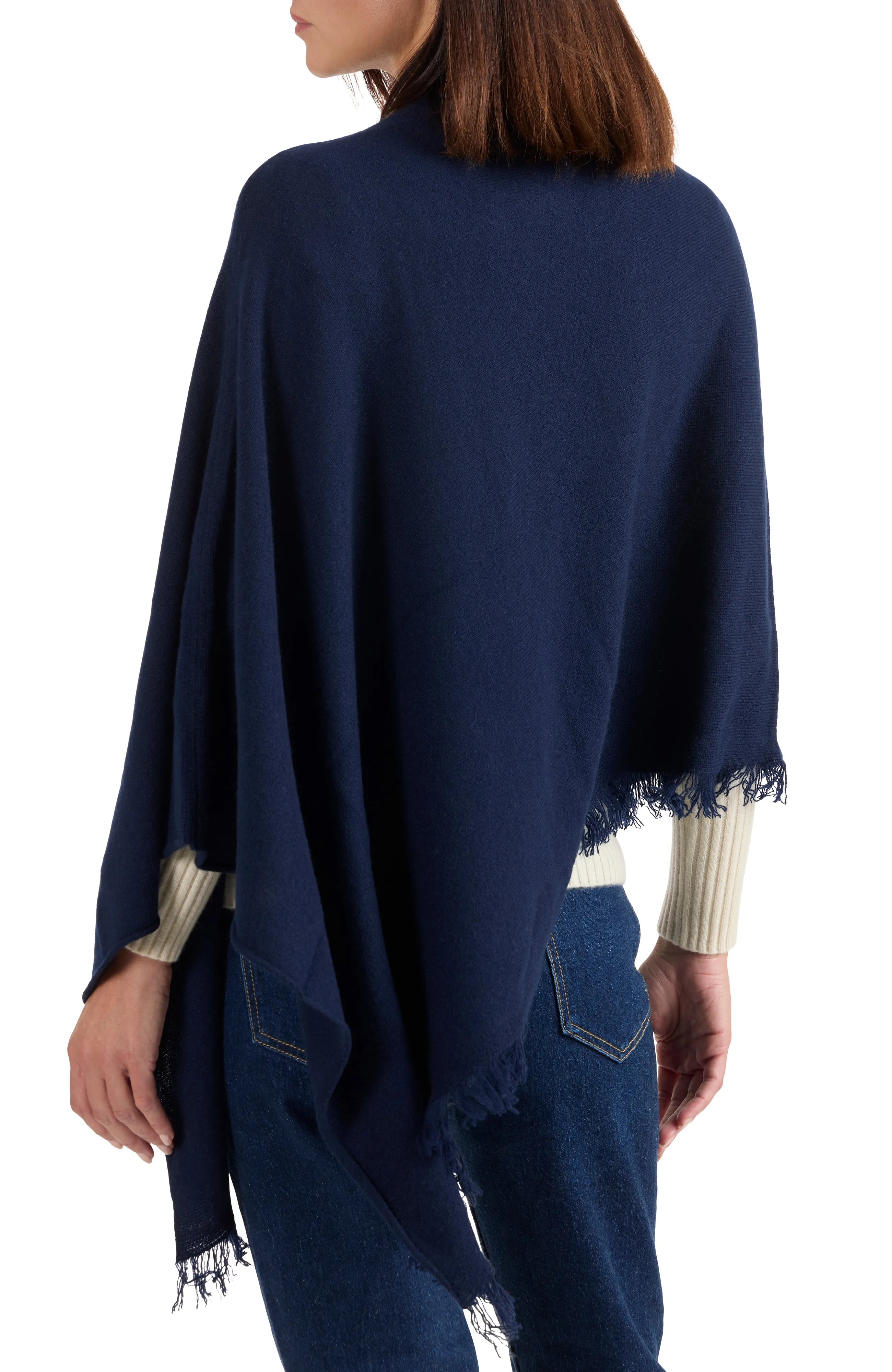 CASHMERE ASYMMETRICAL PONCHO WITH FRINGE