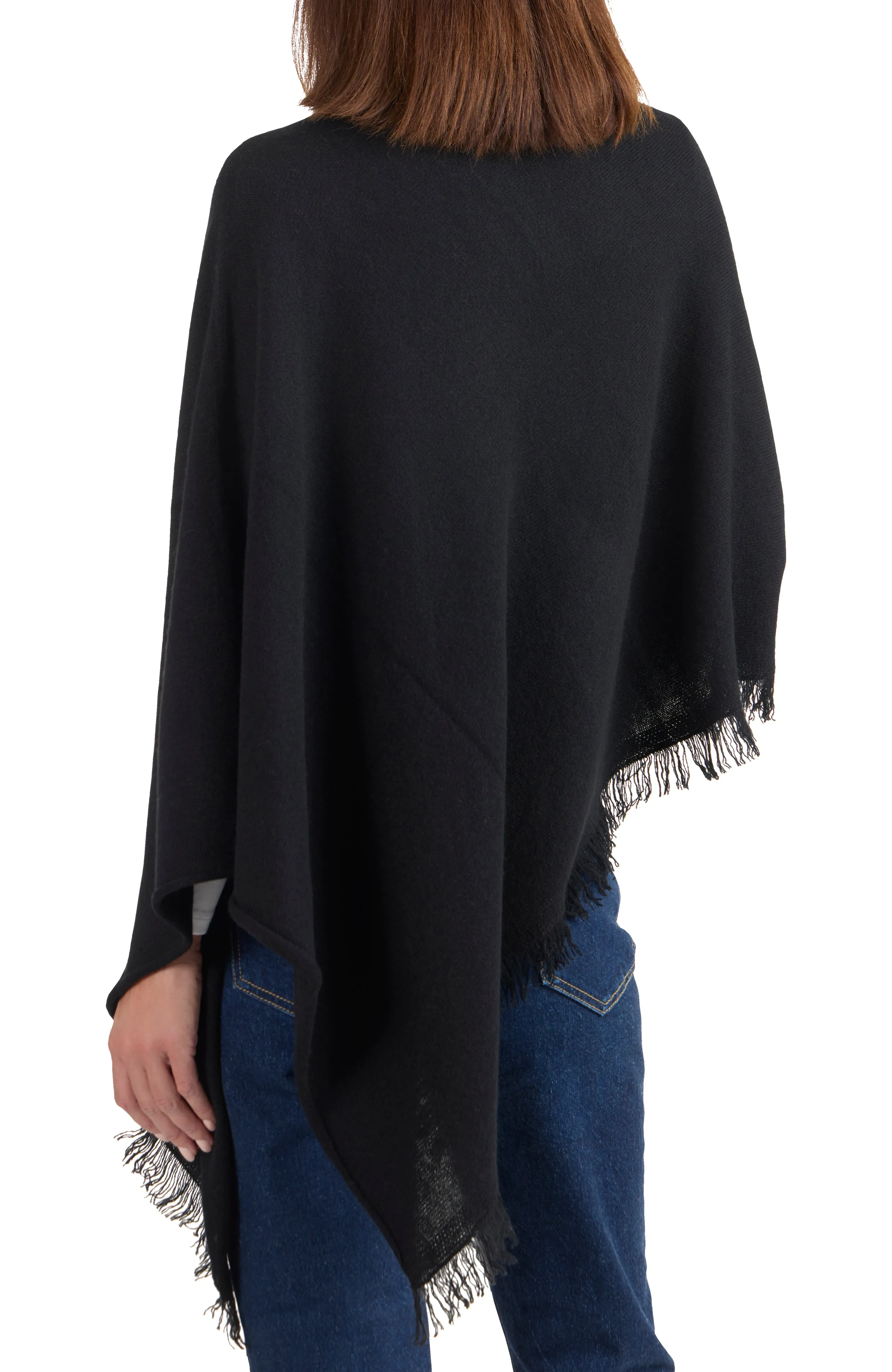 CASHMERE ASYMMETRICAL PONCHO WITH FRINGE