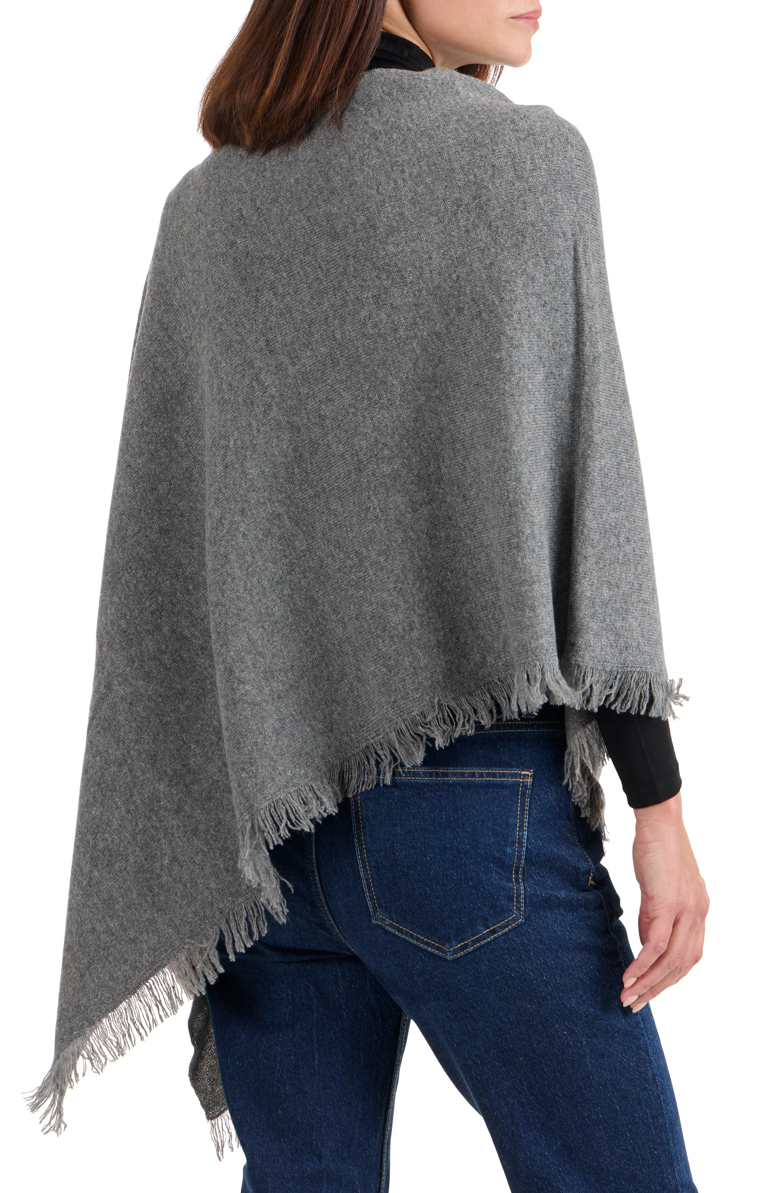 CASHMERE ASYMMETRICAL PONCHO WITH FRINGE