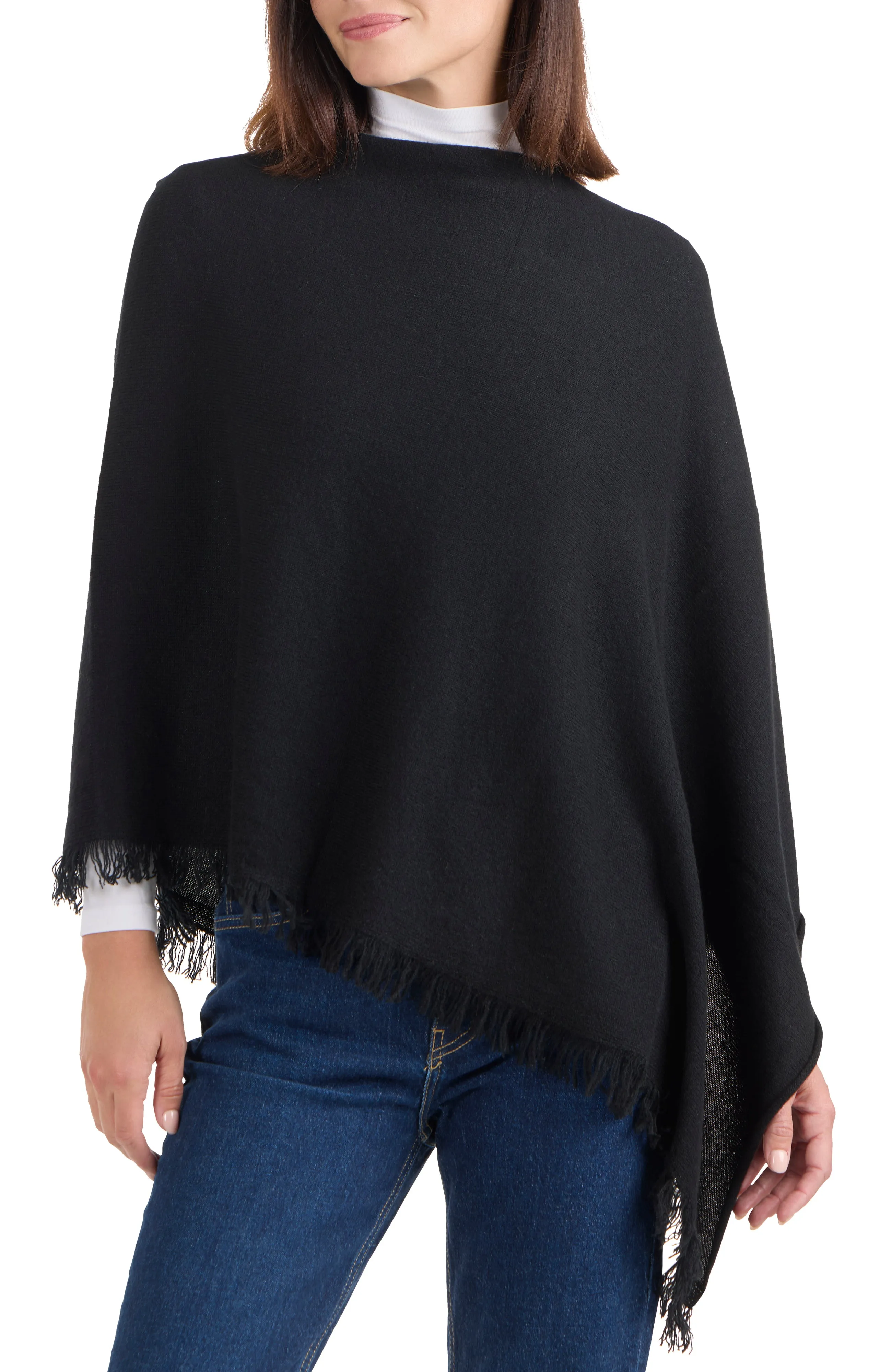 CASHMERE ASYMMETRICAL PONCHO WITH FRINGE