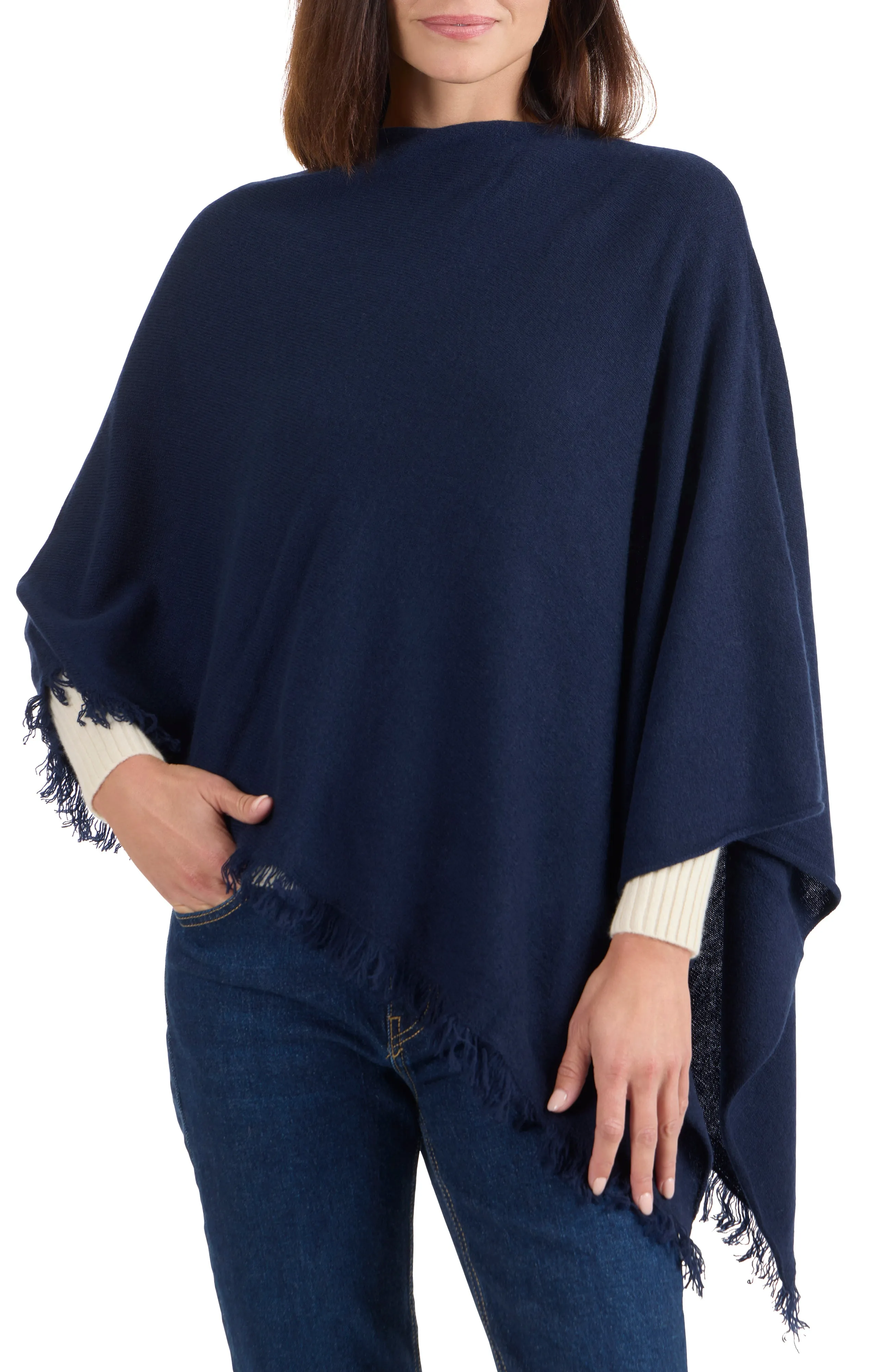 CASHMERE ASYMMETRICAL PONCHO WITH FRINGE