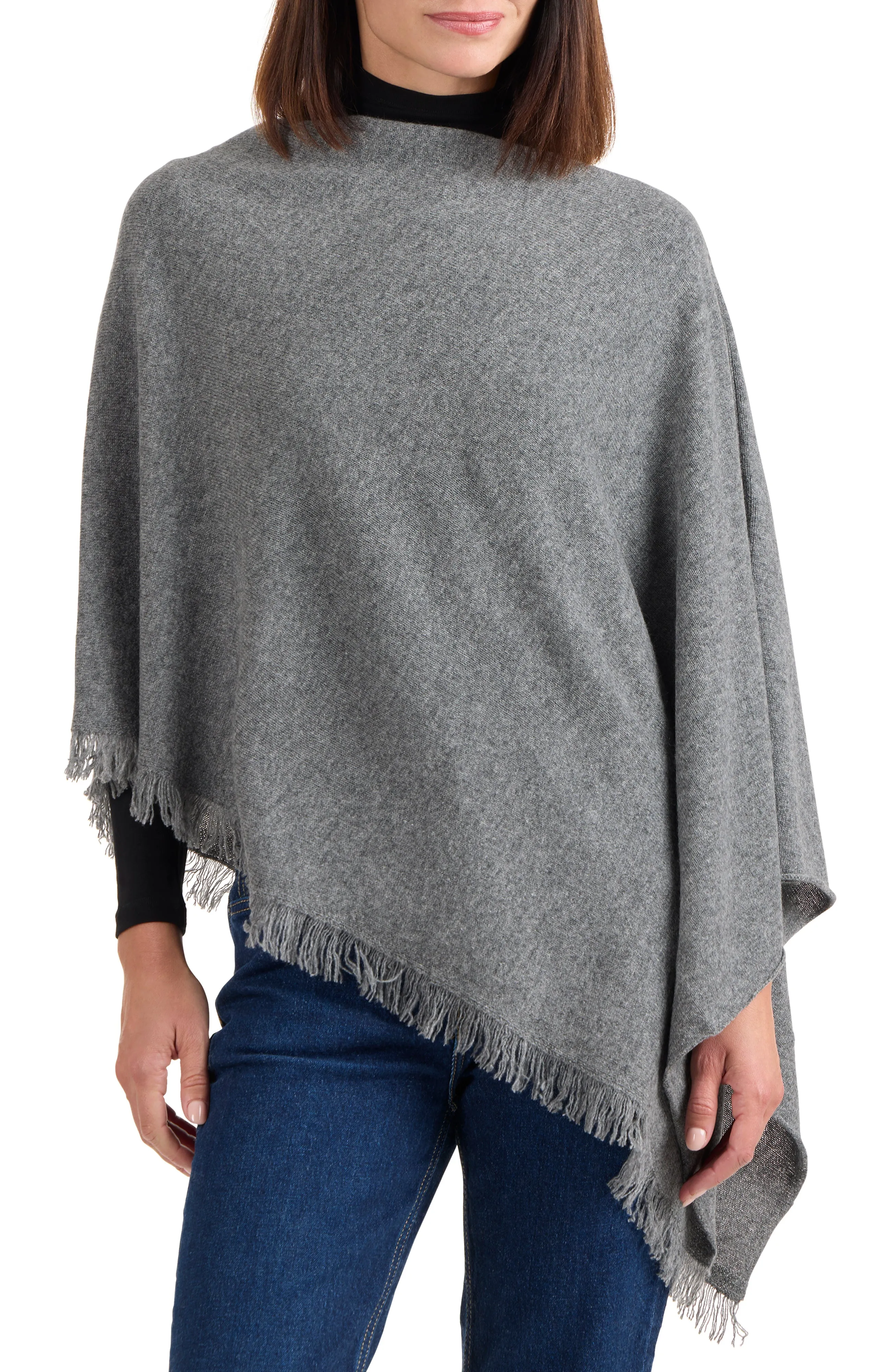 CASHMERE ASYMMETRICAL PONCHO WITH FRINGE