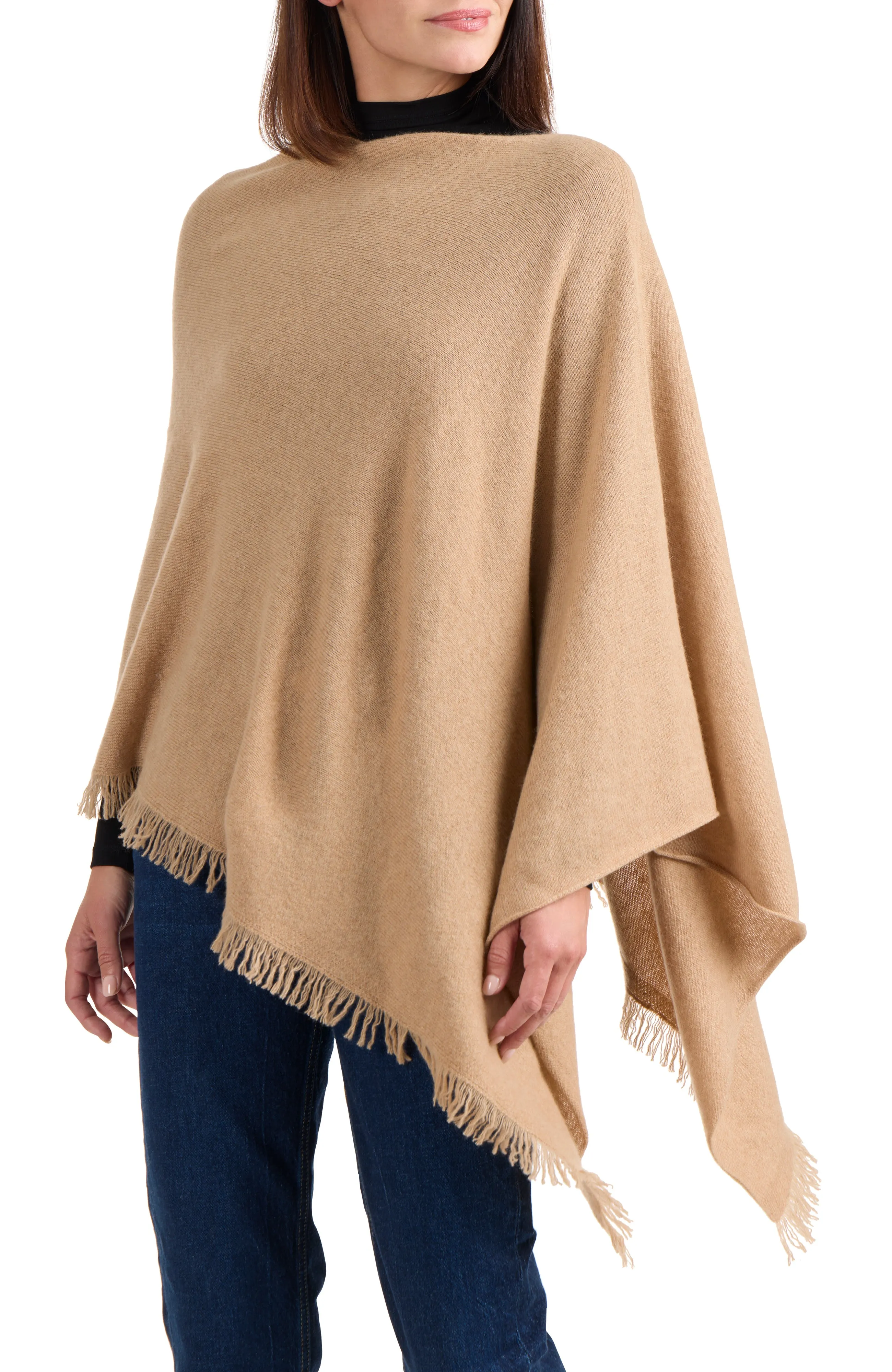 CASHMERE ASYMMETRICAL PONCHO WITH FRINGE